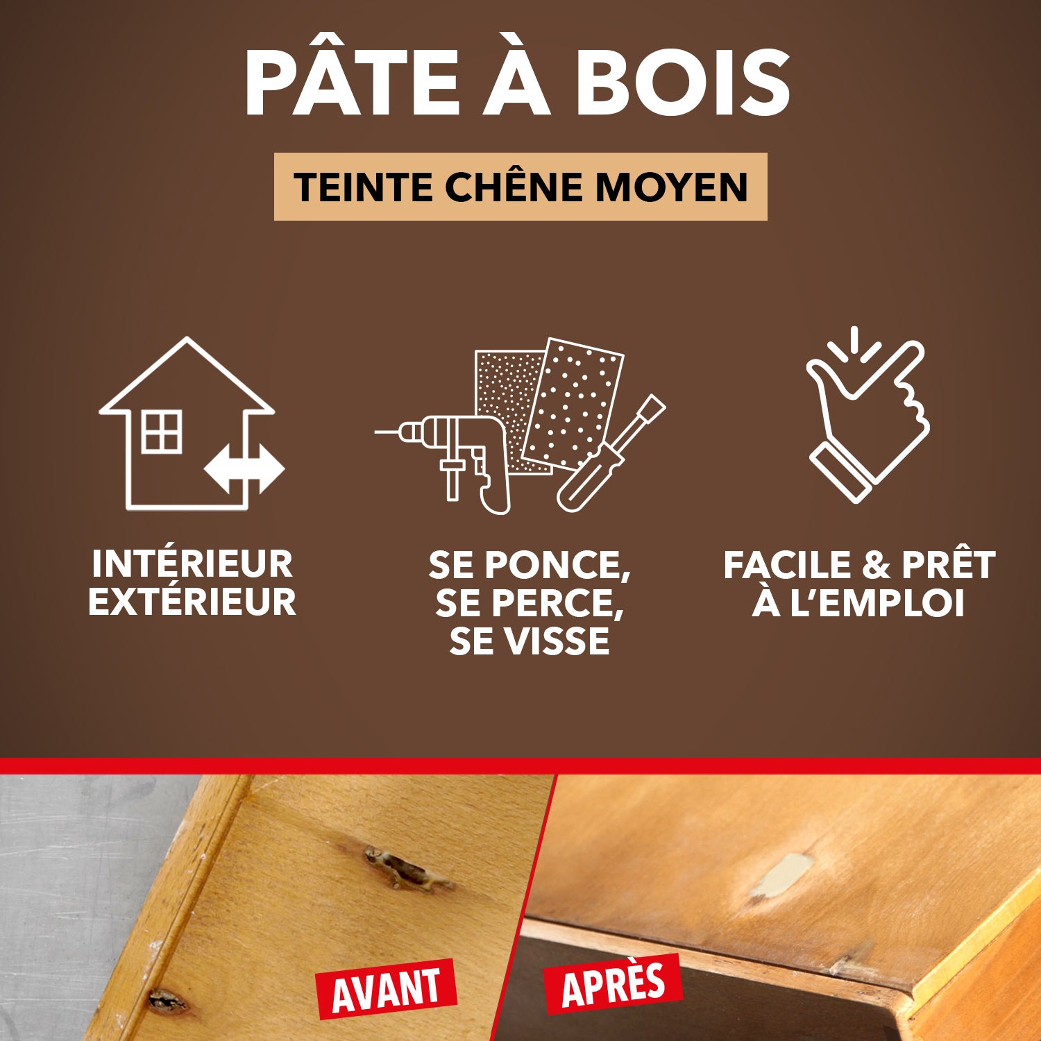 SINTO - Pâte à bois tradition 550ml Chêne clair