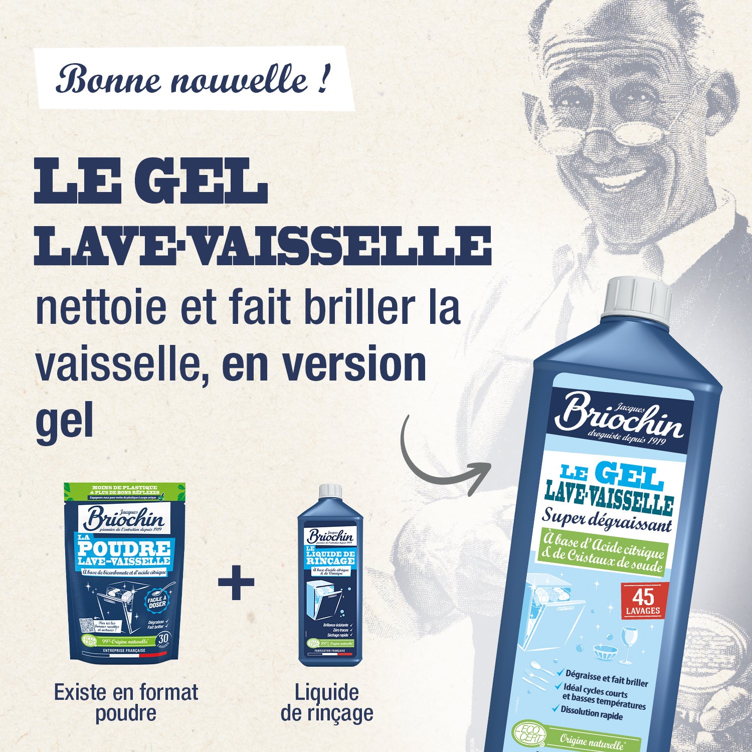 JACQUES BRIOCHIN - Gel Lave-Vaisselle 900ml Sans parfum
