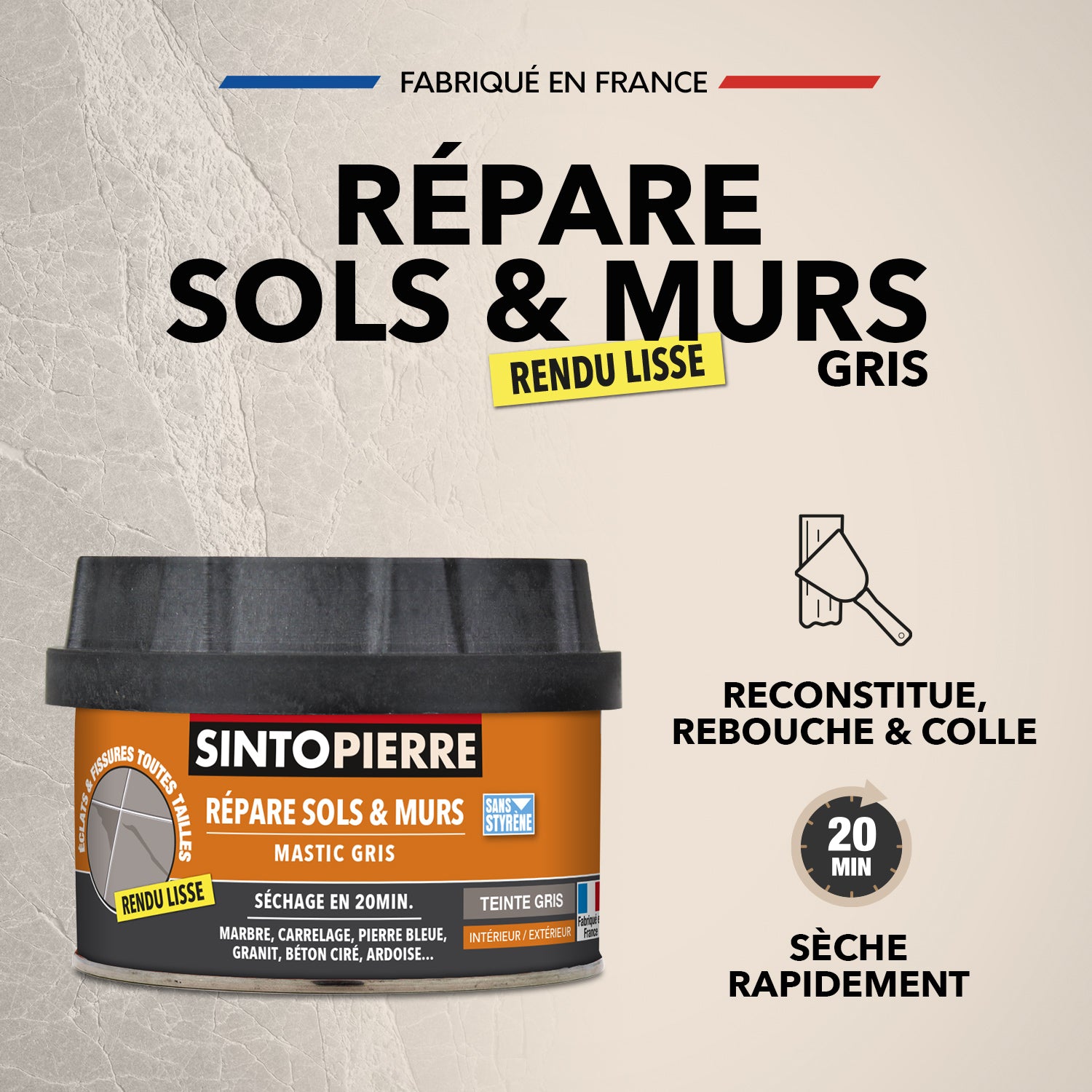 SINTO - Répare sols et murs gris (ardoise, marbre, pierre bleue, béton ciré) 280g Gris