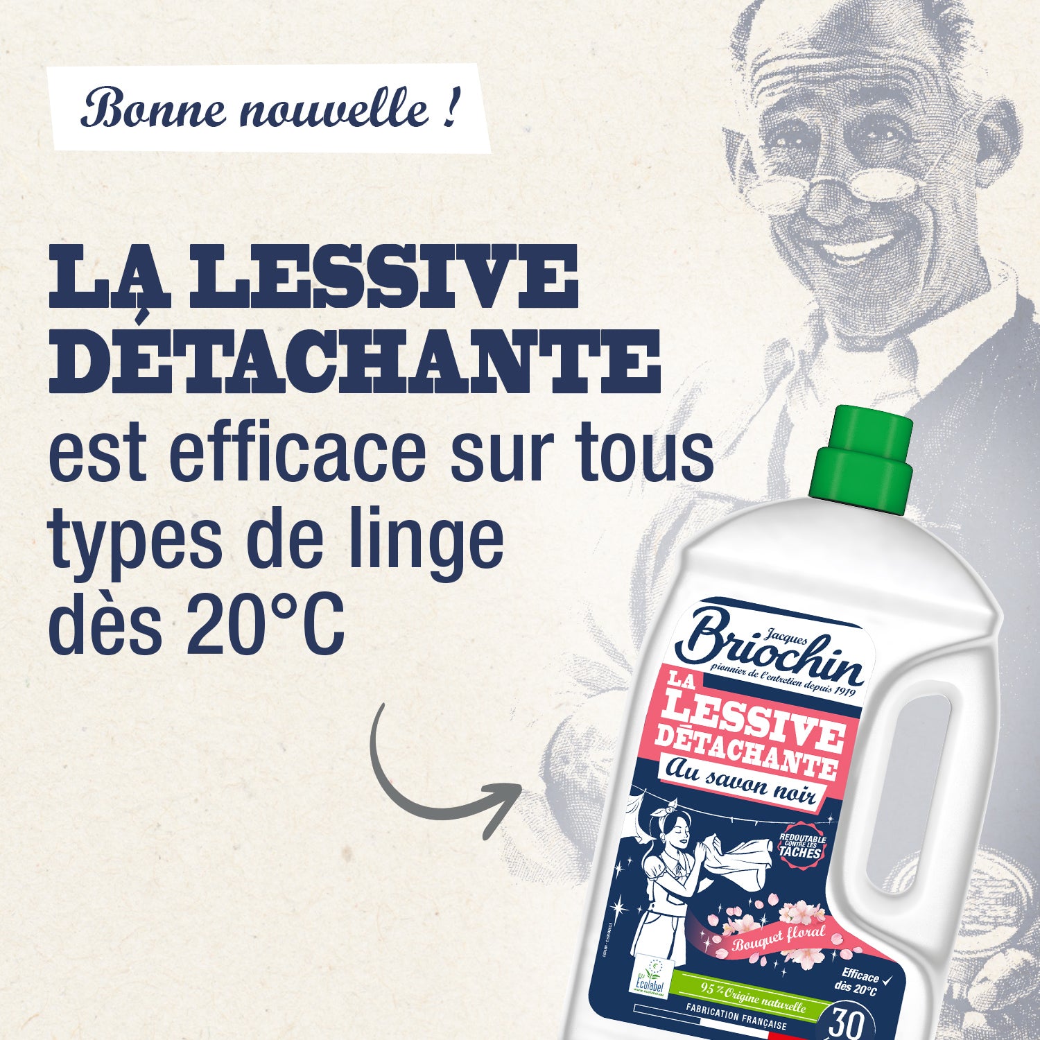 JACQUES BRIOCHIN - La Lessive détachante au Savon noir parfum Bouquet floral 1,35L Parfum Bouquet floral