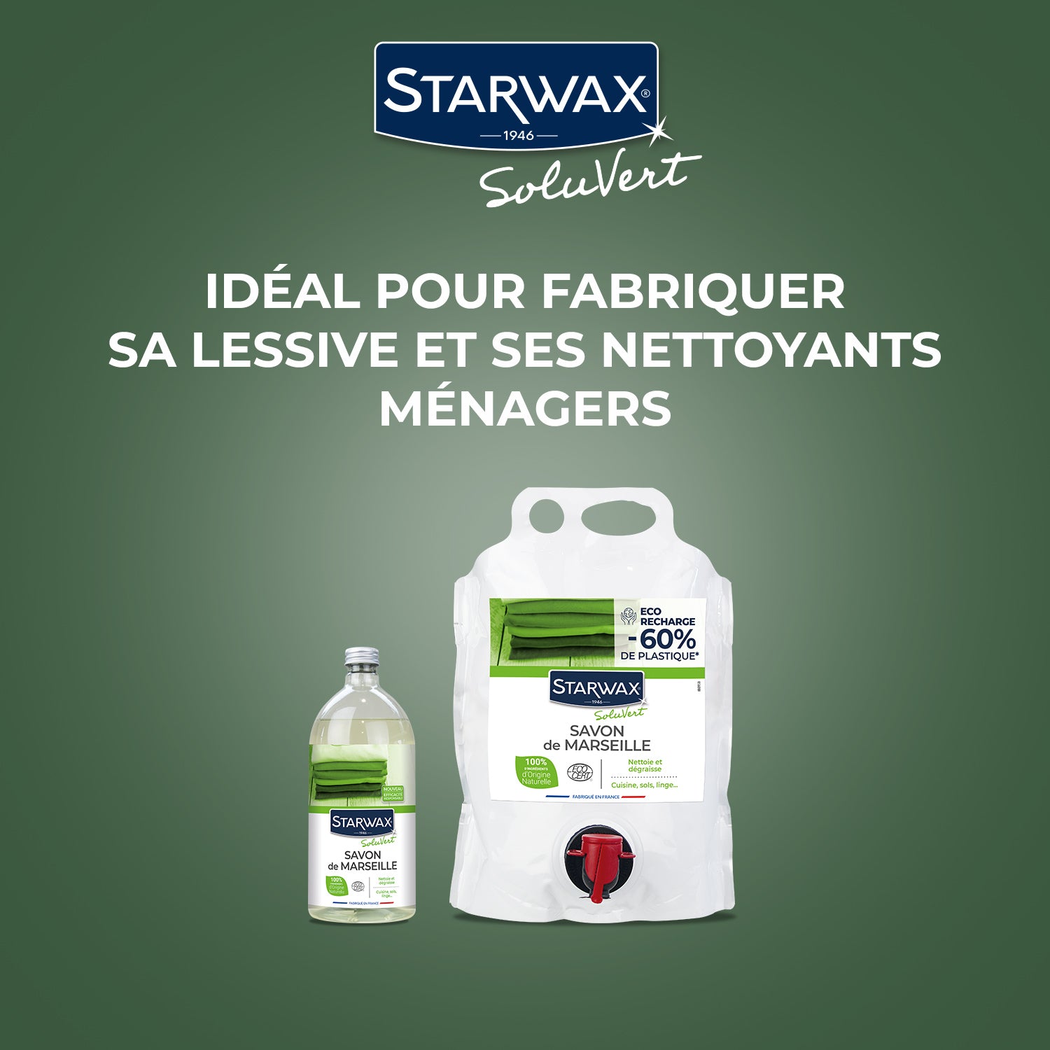 STARWAX SOLUVERT - Savon de Marseille liquide sans huile de palme 1L
