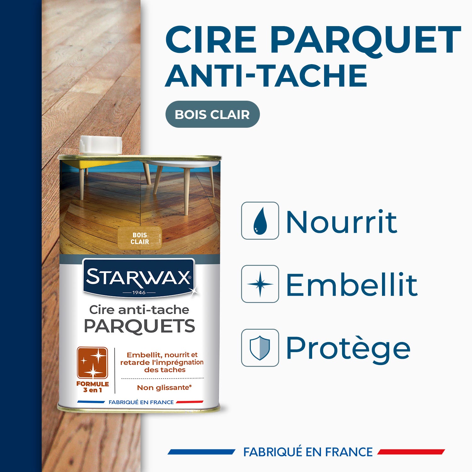 STARWAX - Cire Starlon anti-tache pour parquets cirés 1L Bois clair