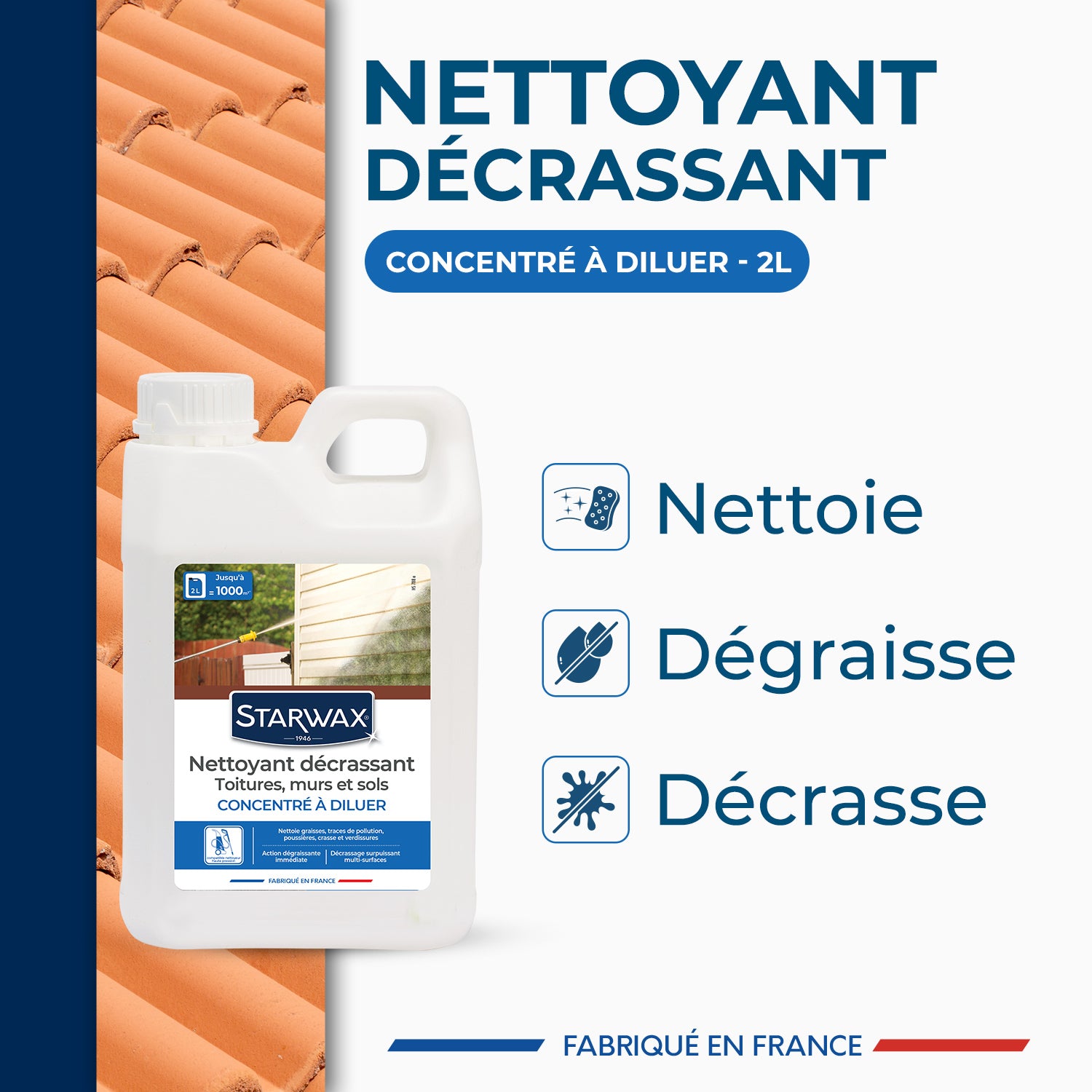 STARWAX - Nettoyant décrassant pour toitures, murs, et sols extérieurs 1L