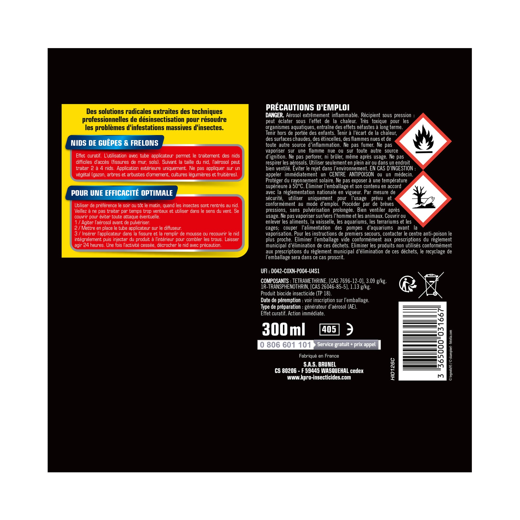 K.PRO - Aérosol nids de guêpes et frelons 300ml