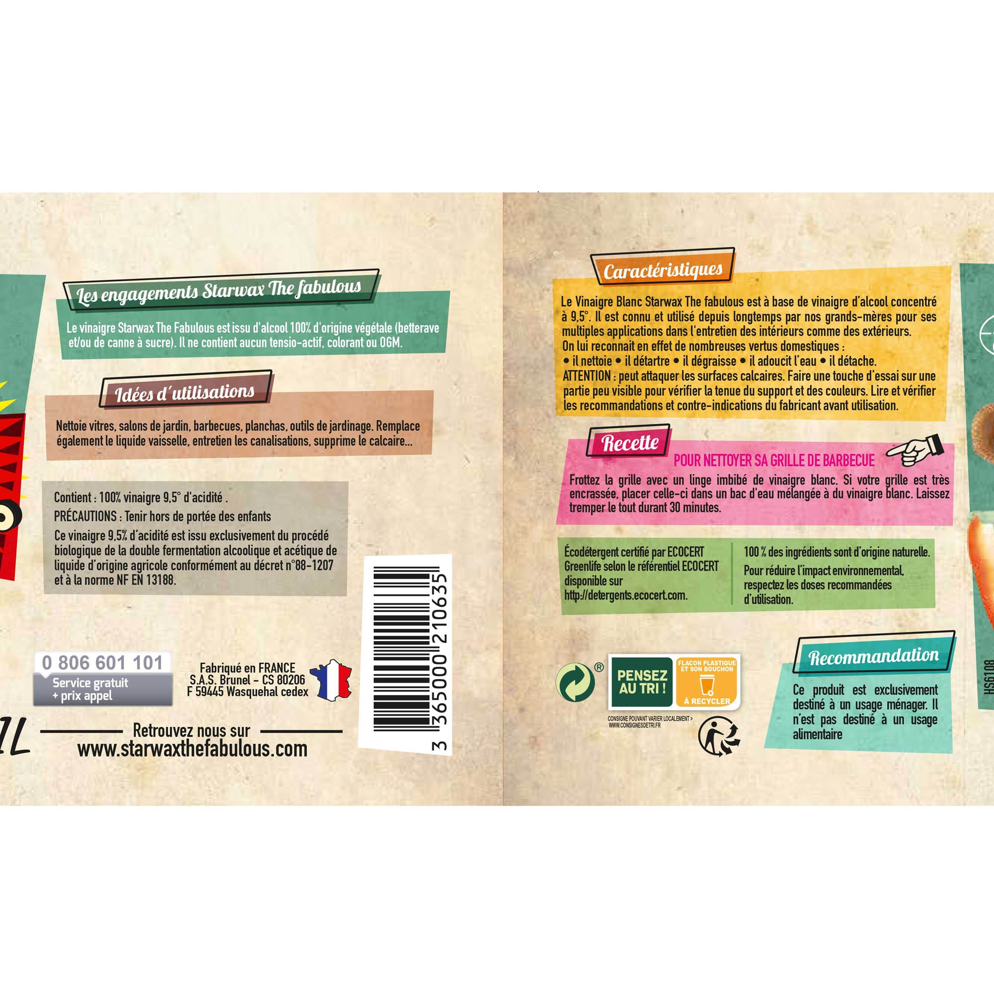 STARWAX FABULOUS - Vinaigre blanc 9.5° sans parfum 1L