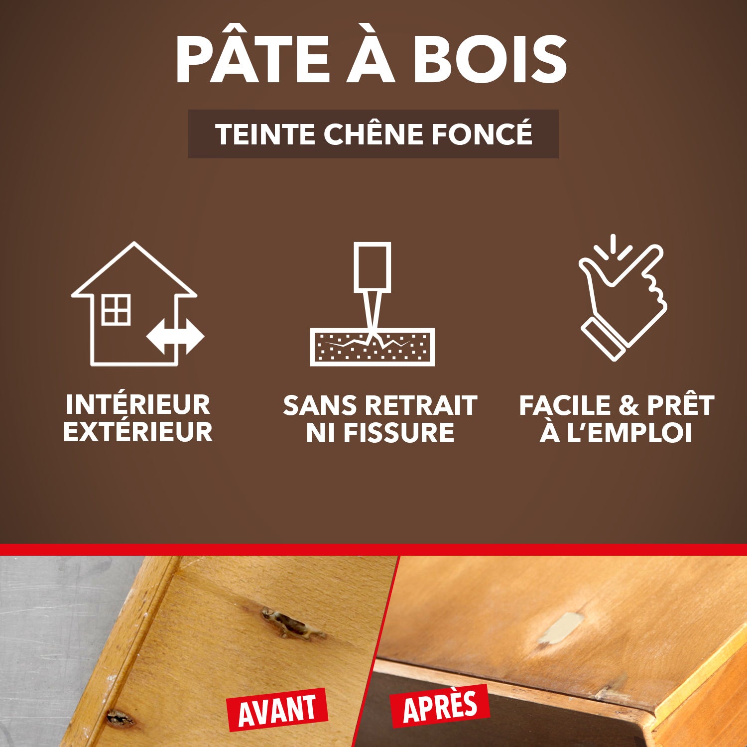 SINTO - Rebouche imperfections - Pâte à bois naturel 80g Blanc