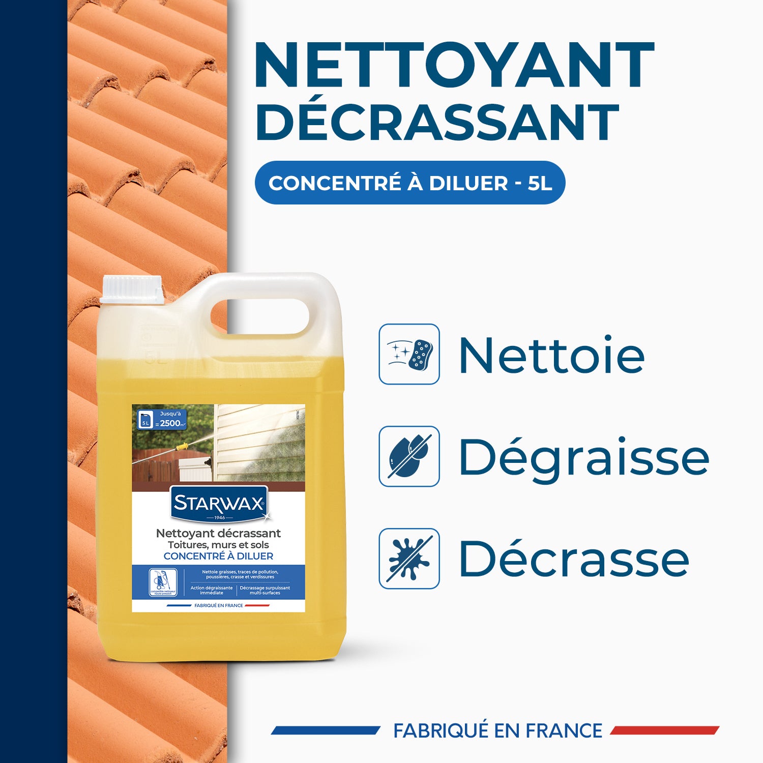 STARWAX - Nettoyant décrassant pour toitures, murs, et sols extérieurs 1L