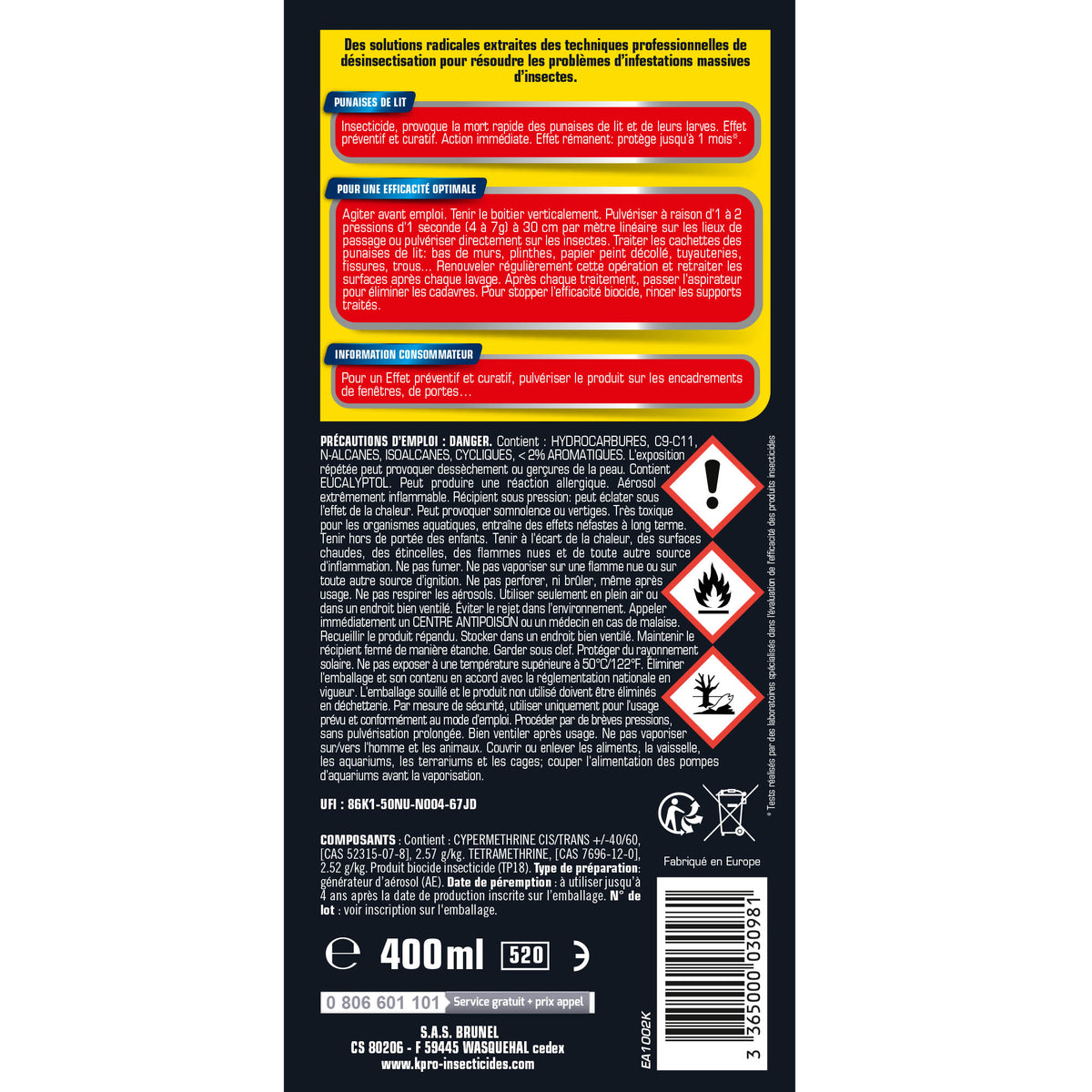 K.PRO - Aérosol foudroyant punaises de lit
400ml