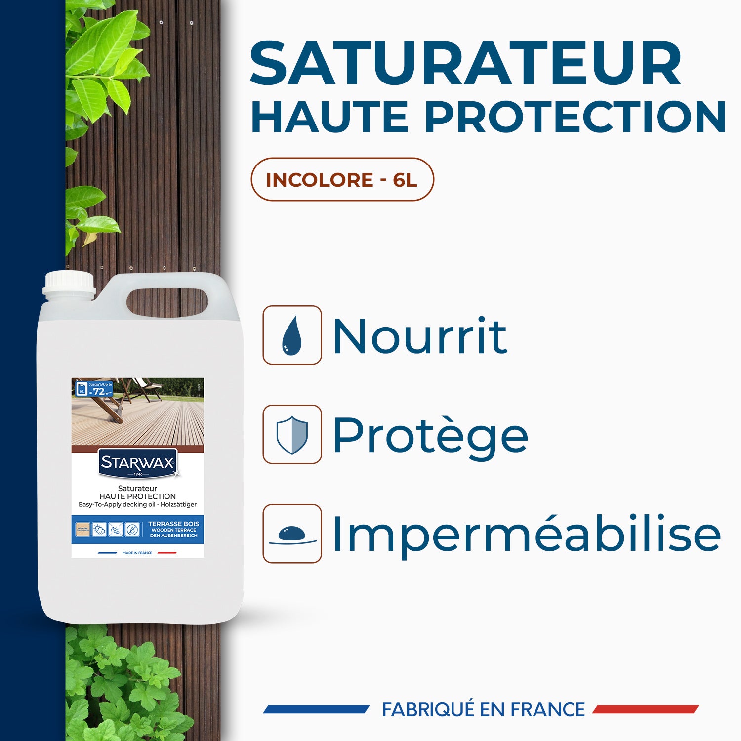 STARWAX - Saturateur Haute protection pour terrasses bois
1L Teck