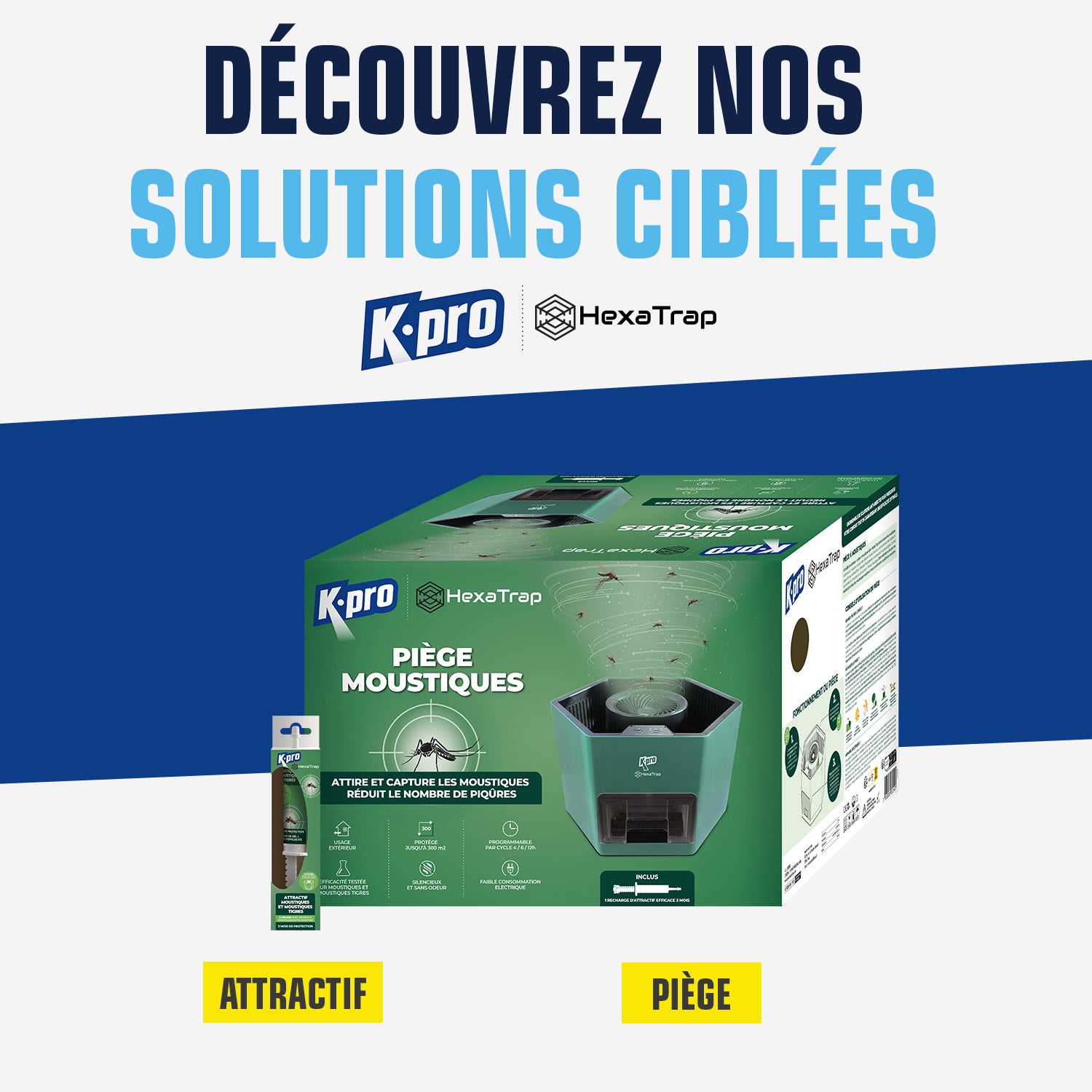 K.PRO - Piège électrique à moustiques et moustiques tigres + 1 seringue d'attractif 1 Piège + 1 seringue d'attractif