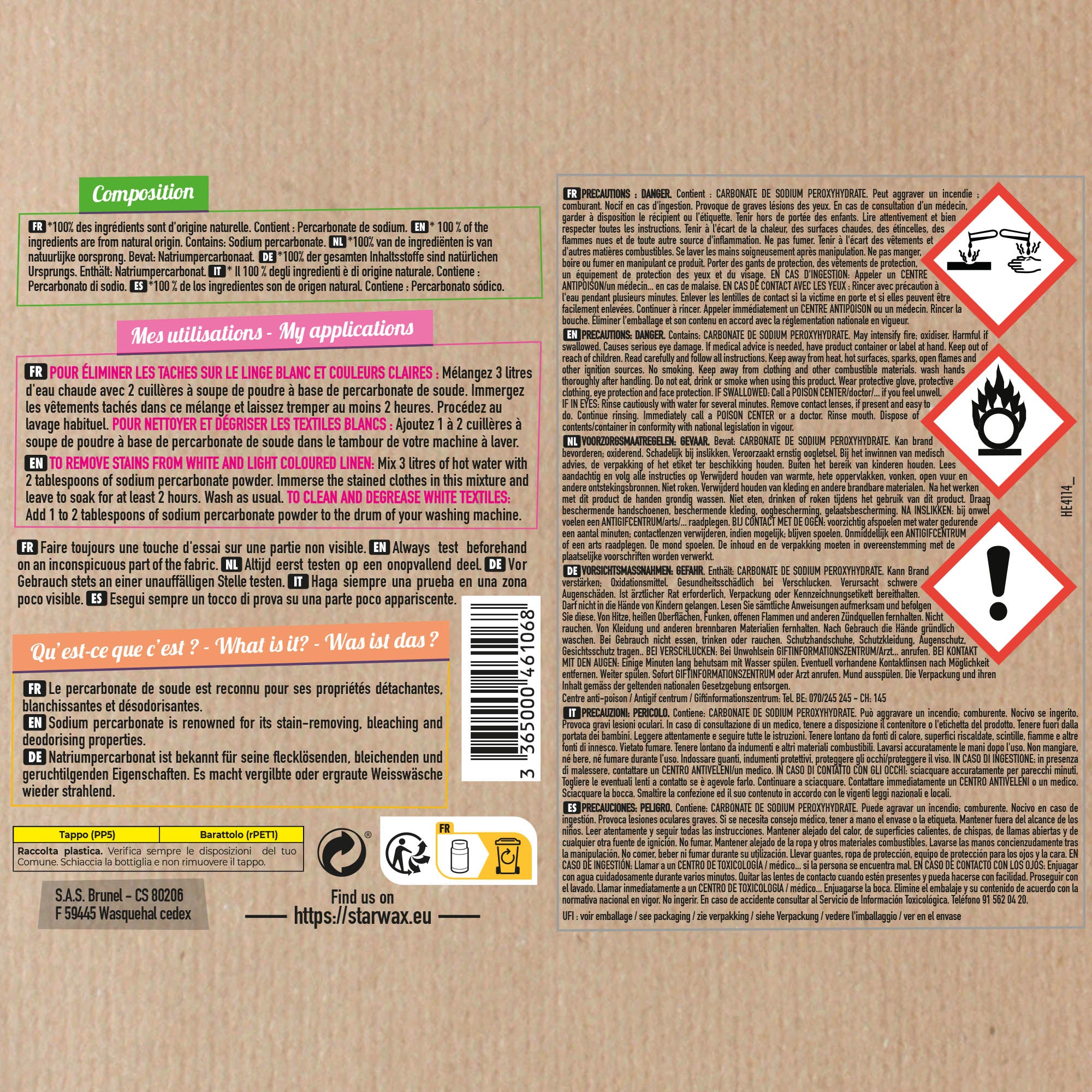 STARWAX FABULOUS - Ma poudre détachante & raviveur de blancheur au percarbonate de soude – Pot pratique 400g