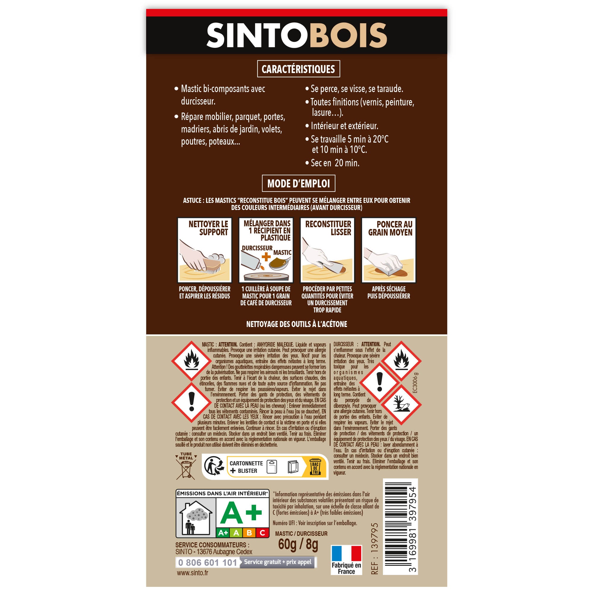 SINTO - Reconstitue angles et gros trous 500ml Chêne