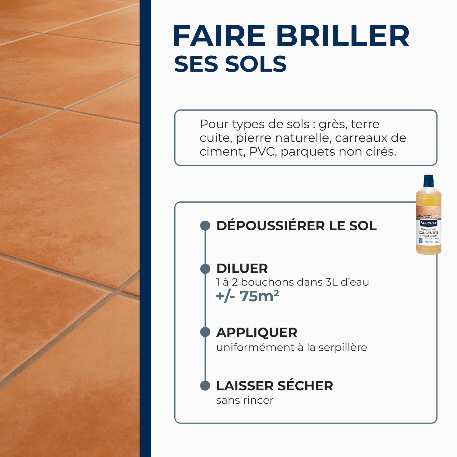 STARWAX - Savon noir à l'huile de lin pour les sols intérieurs 1L