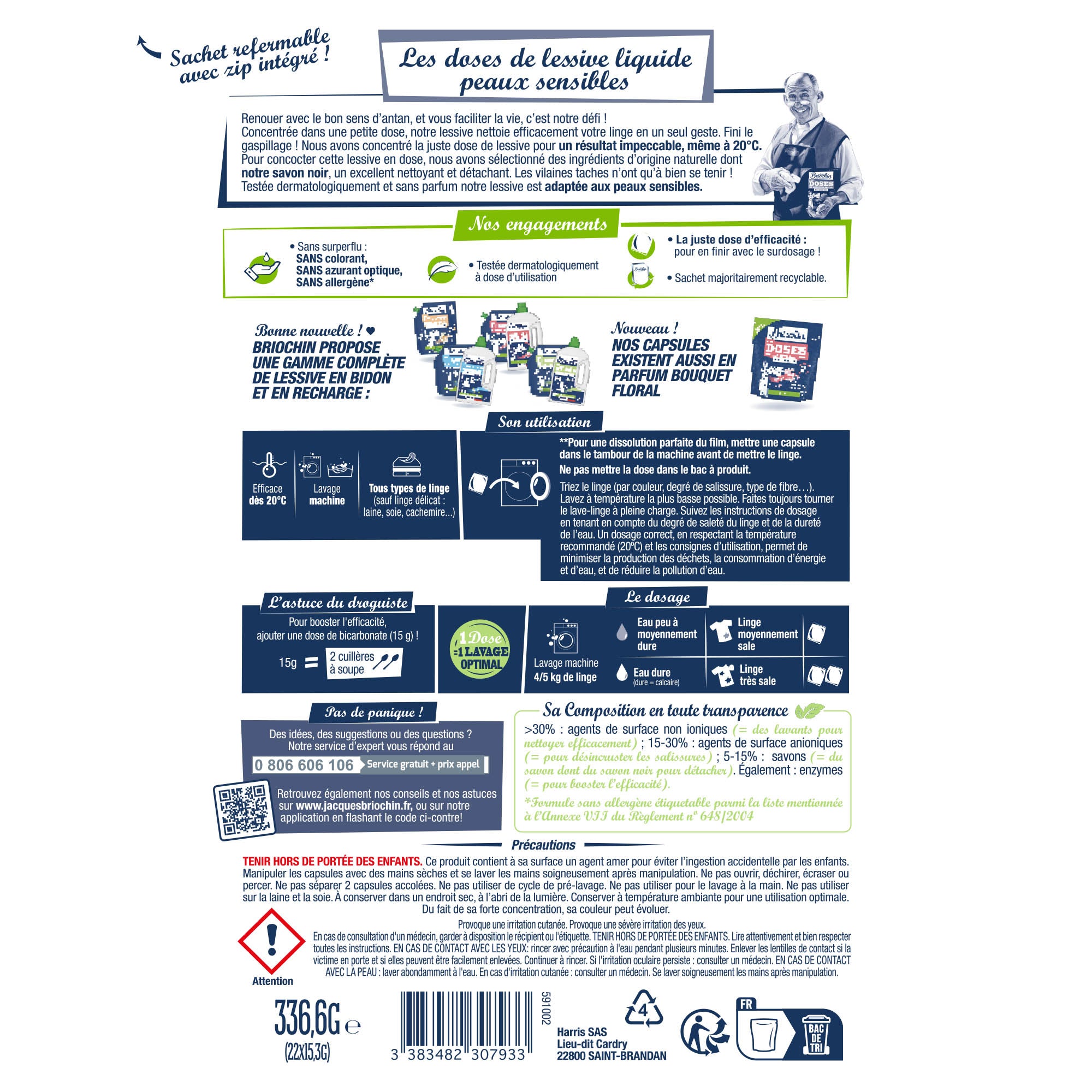 JACQUES BRIOCHIN - 22 Doses de Lessive liquide peaux sensibles sans parfum 22 doses