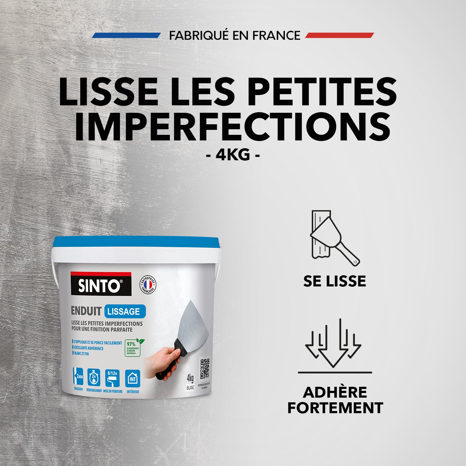 SINTO - Enduit lissage pâte 1,5kg Blanc