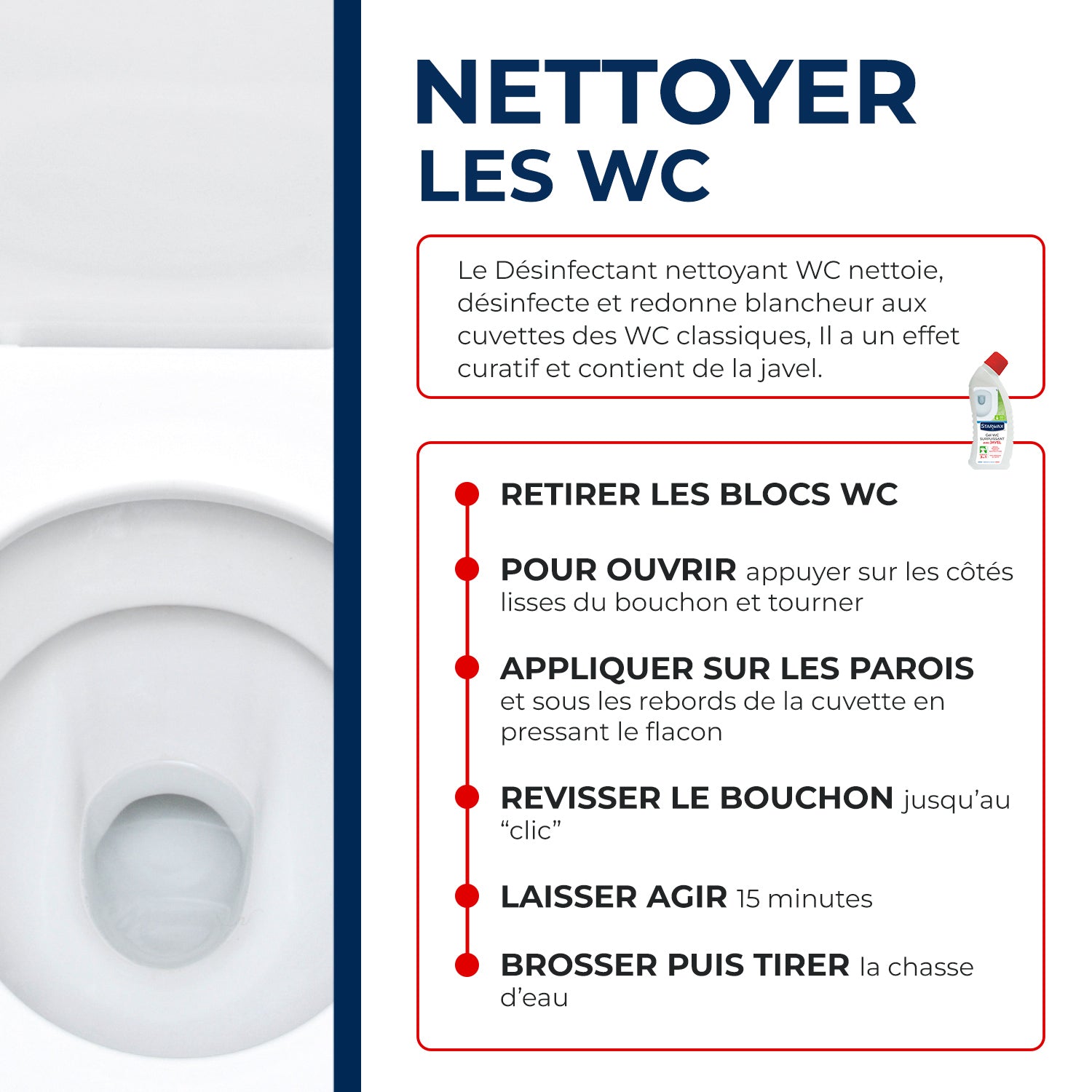 STARWAX - Gel WC surpuissant avec Javel 750ml
