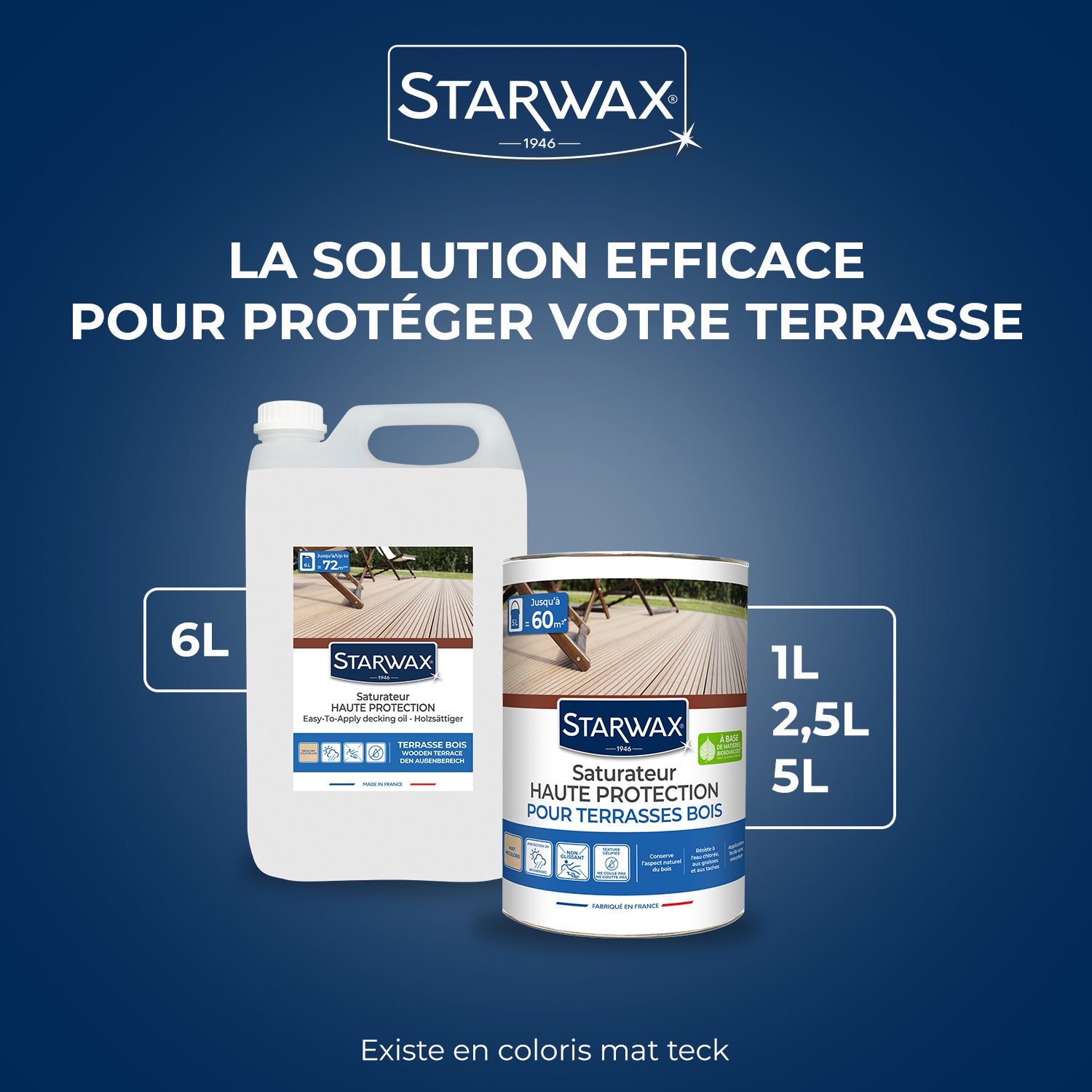 STARWAX - Saturateur Haute protection pour terrasses bois
1L Teck