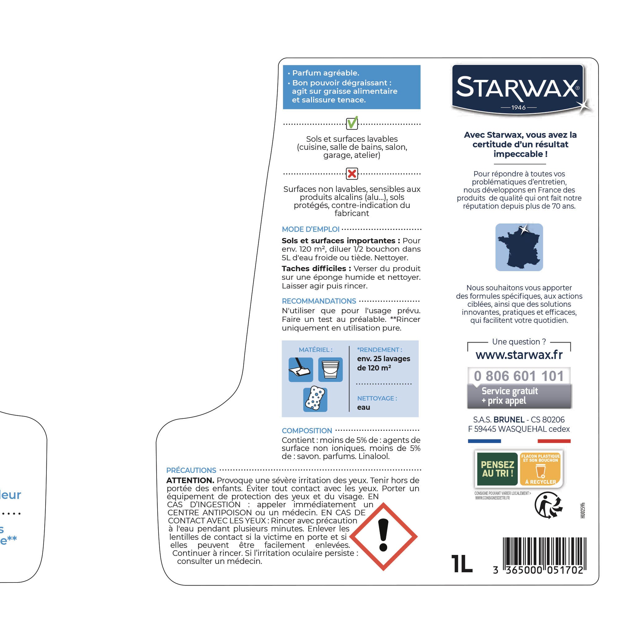 STARWAX - Dégraissant intensif ammoniaqué multi-usages 1L