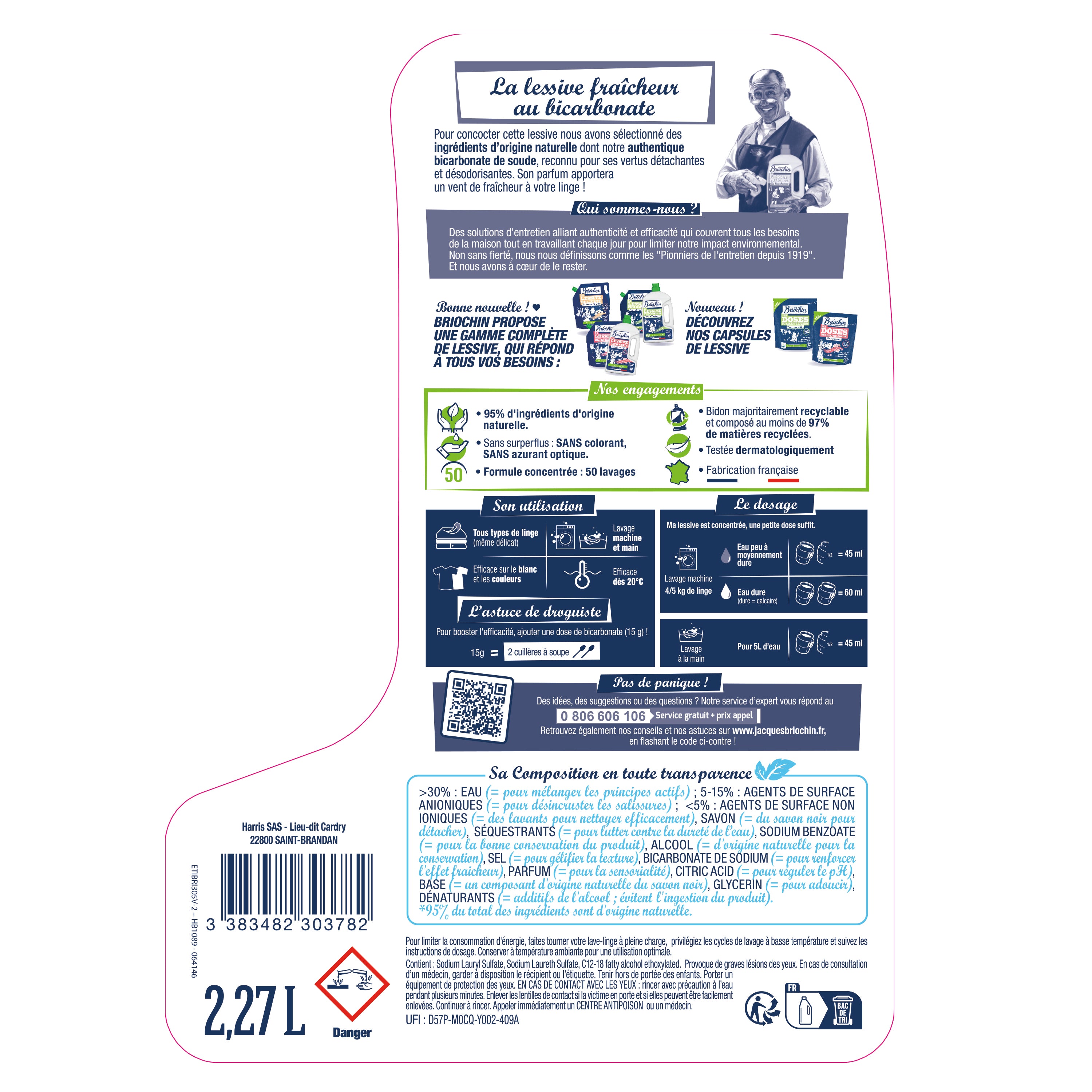 JACQUES BRIOCHIN - Ma lessive au bicarbonate - Brise végétale 2,27l Brise Végétale