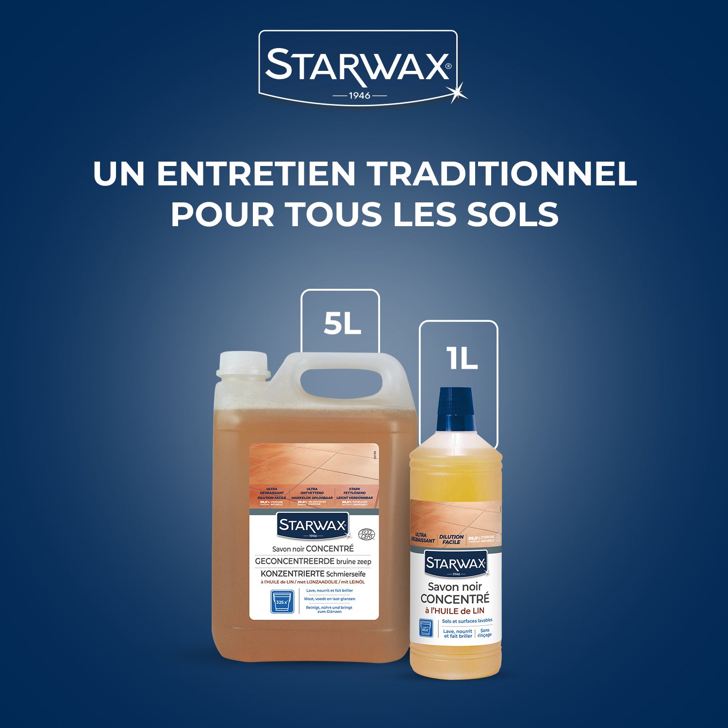 STARWAX - Savon noir à l'huile de lin pour les sols intérieurs 1L