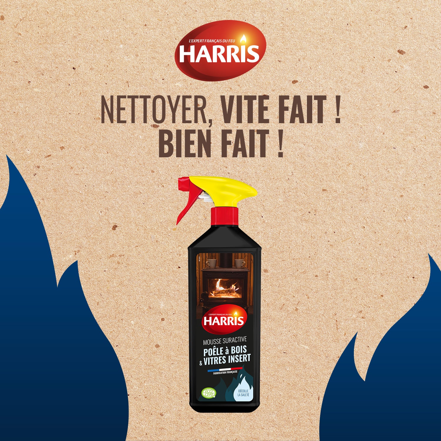 HARRIS - Mousse nettoyante vitre et insert 750ml