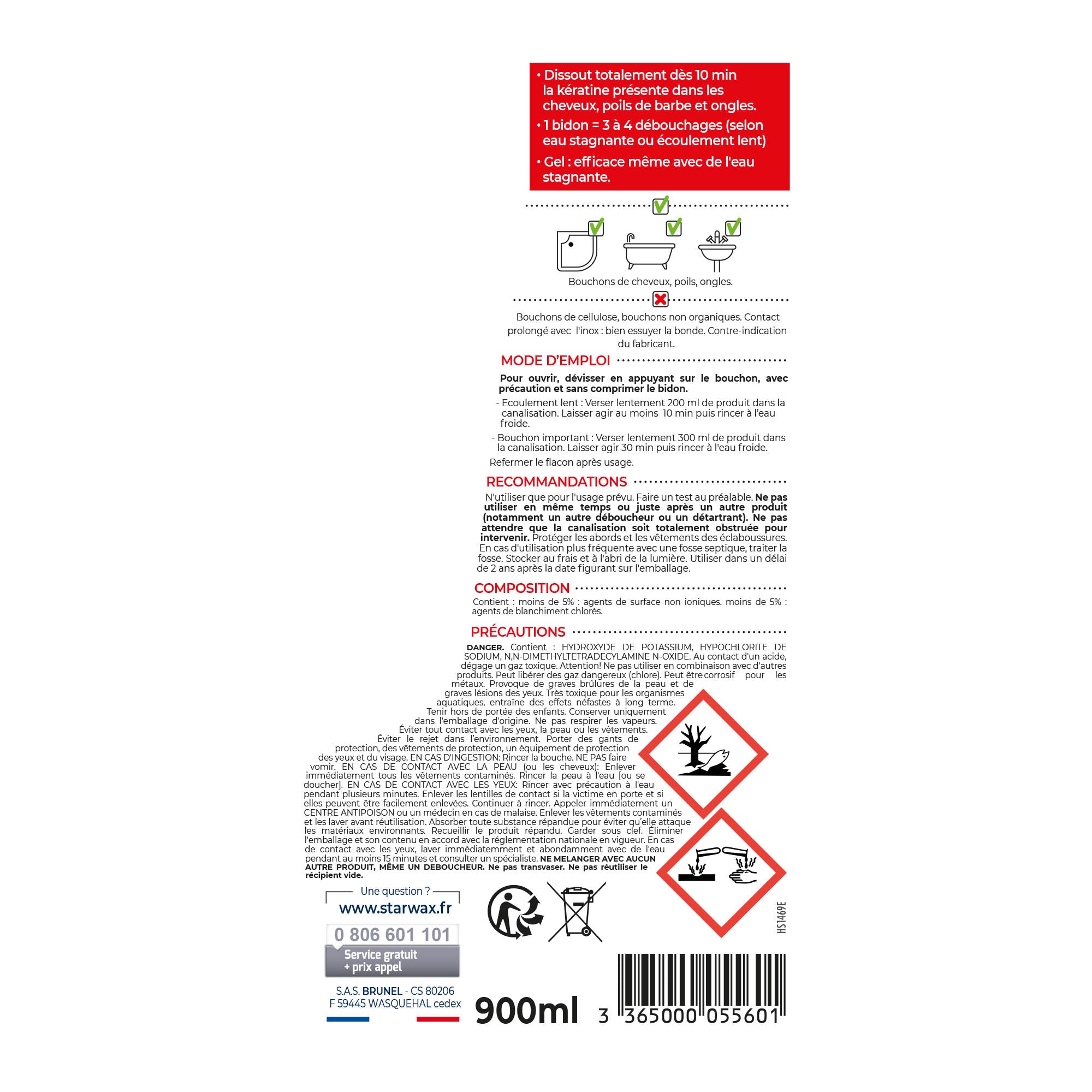 STARWAX - Déboucheur canalisations spécial cheveux 900ml