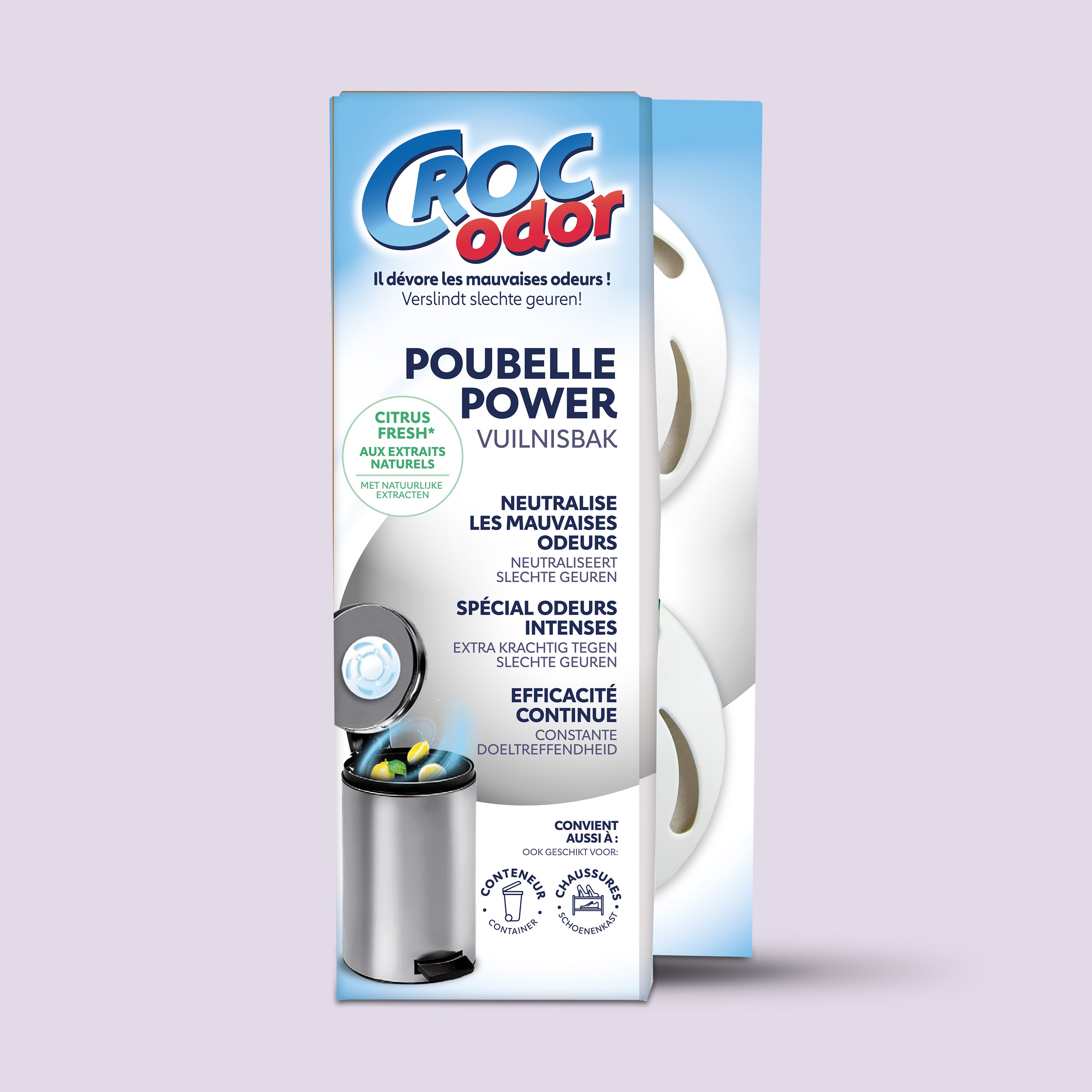 CROC ODOR - Absorbeur d'odeurs Poubelle Power x2 2x20g Citrus fresh