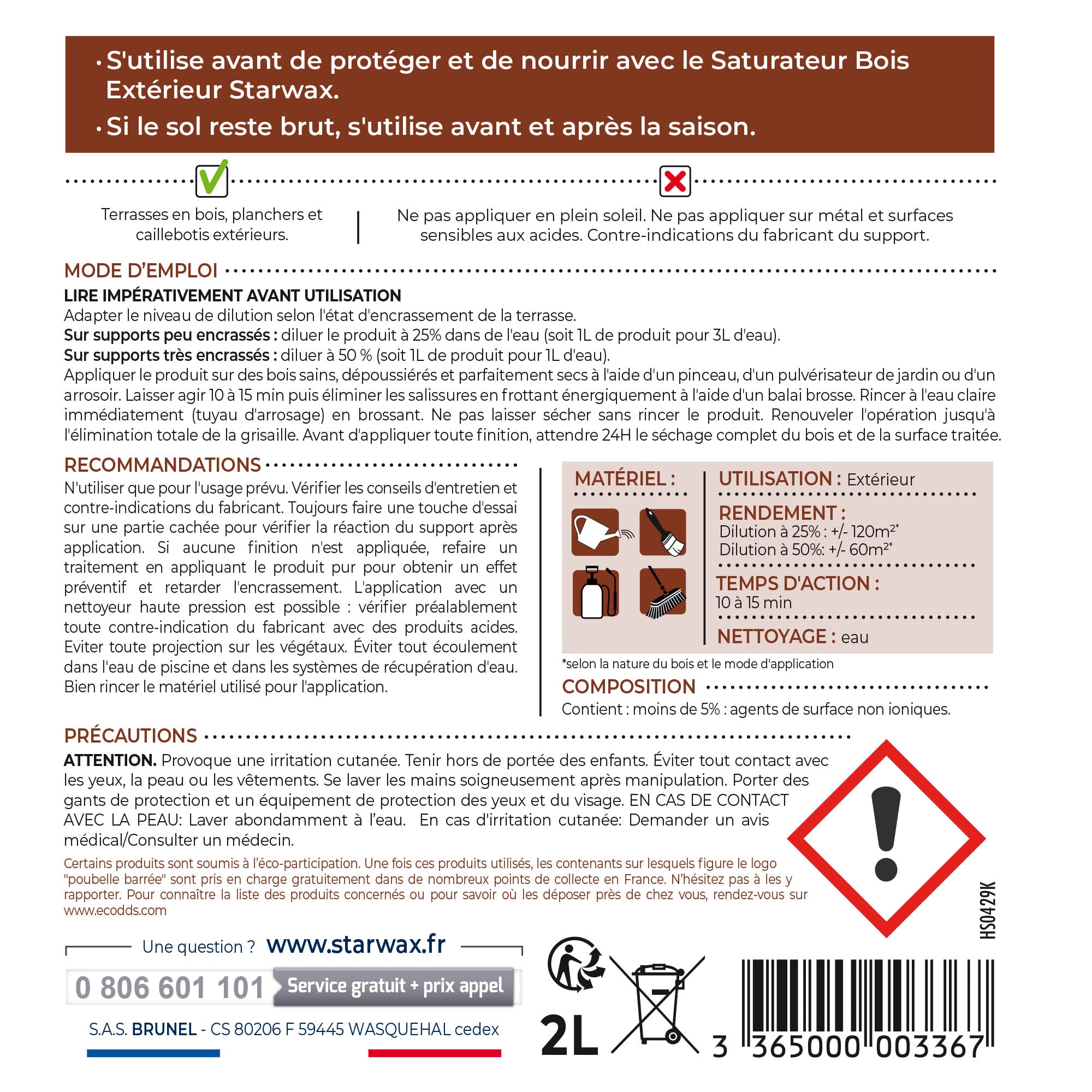 STARWAX - Dégrisant concentré pour terrasse en bois
2L