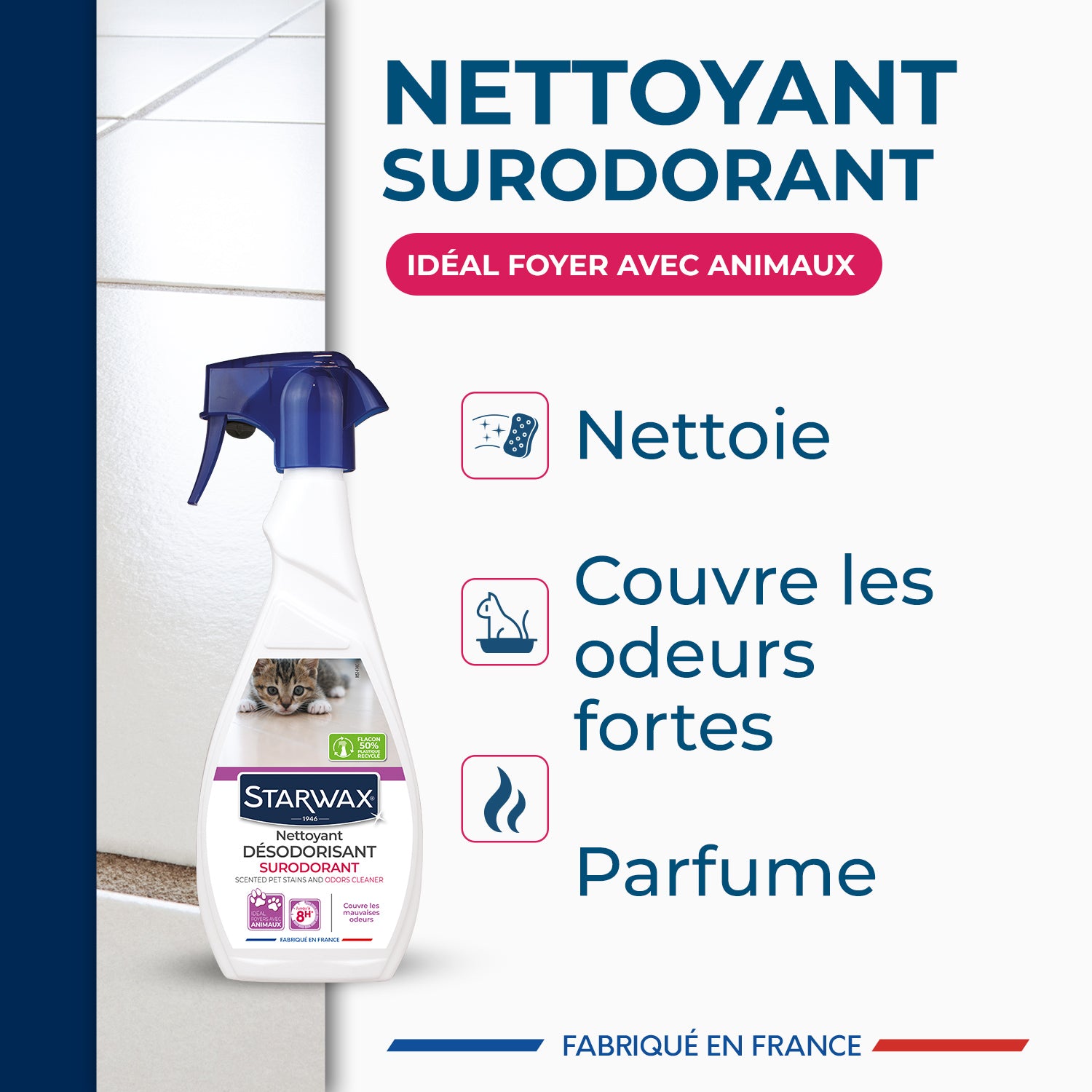 STARWAX - Nettoyant désodorisant surodorant spécial milieu animal 500ml