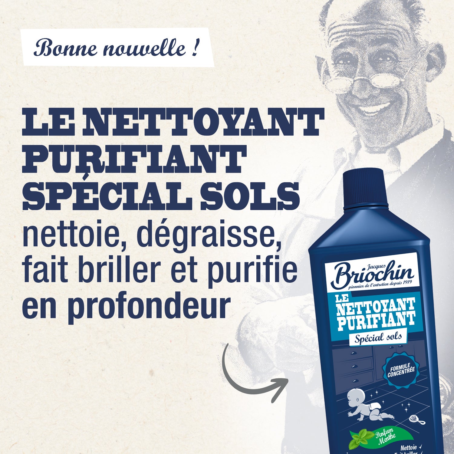 JACQUES BRIOCHIN - Nettoyant purifiant Sols et surfaces 1L Menthe eucalyptus