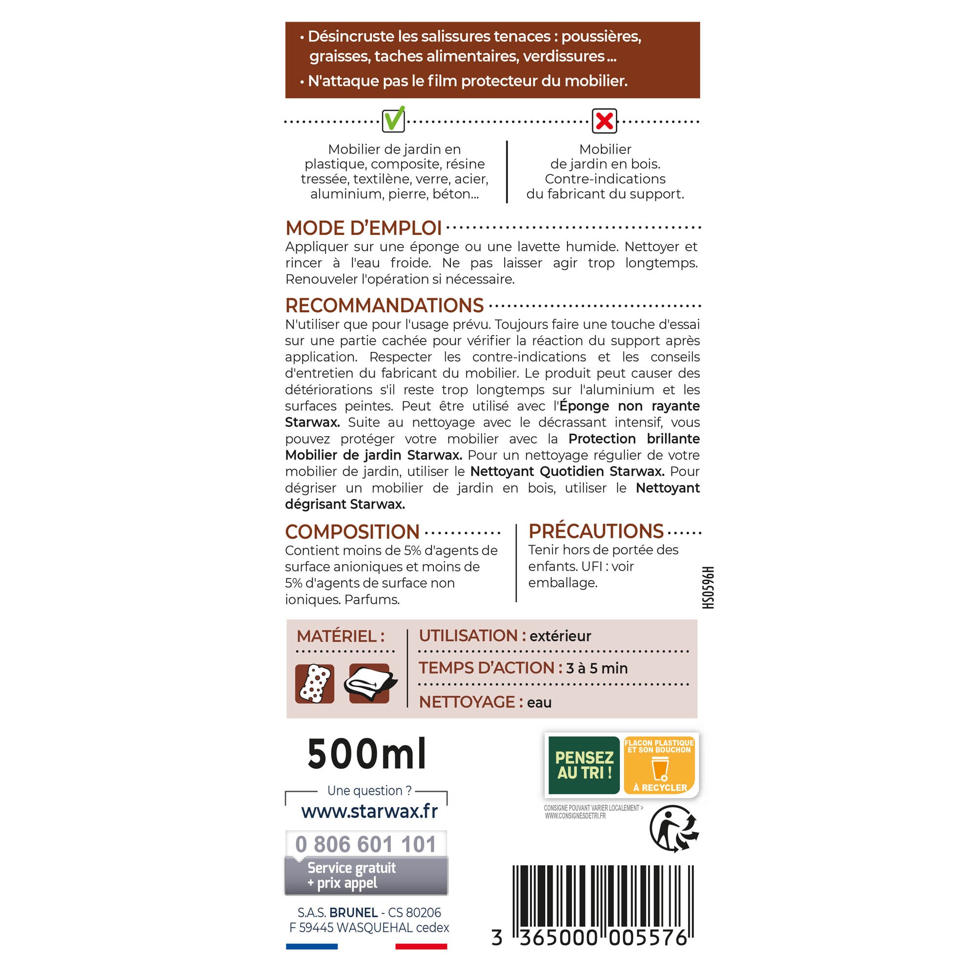STARWAX - Décrassant multi-supports pour mobilier de jardin 500ml