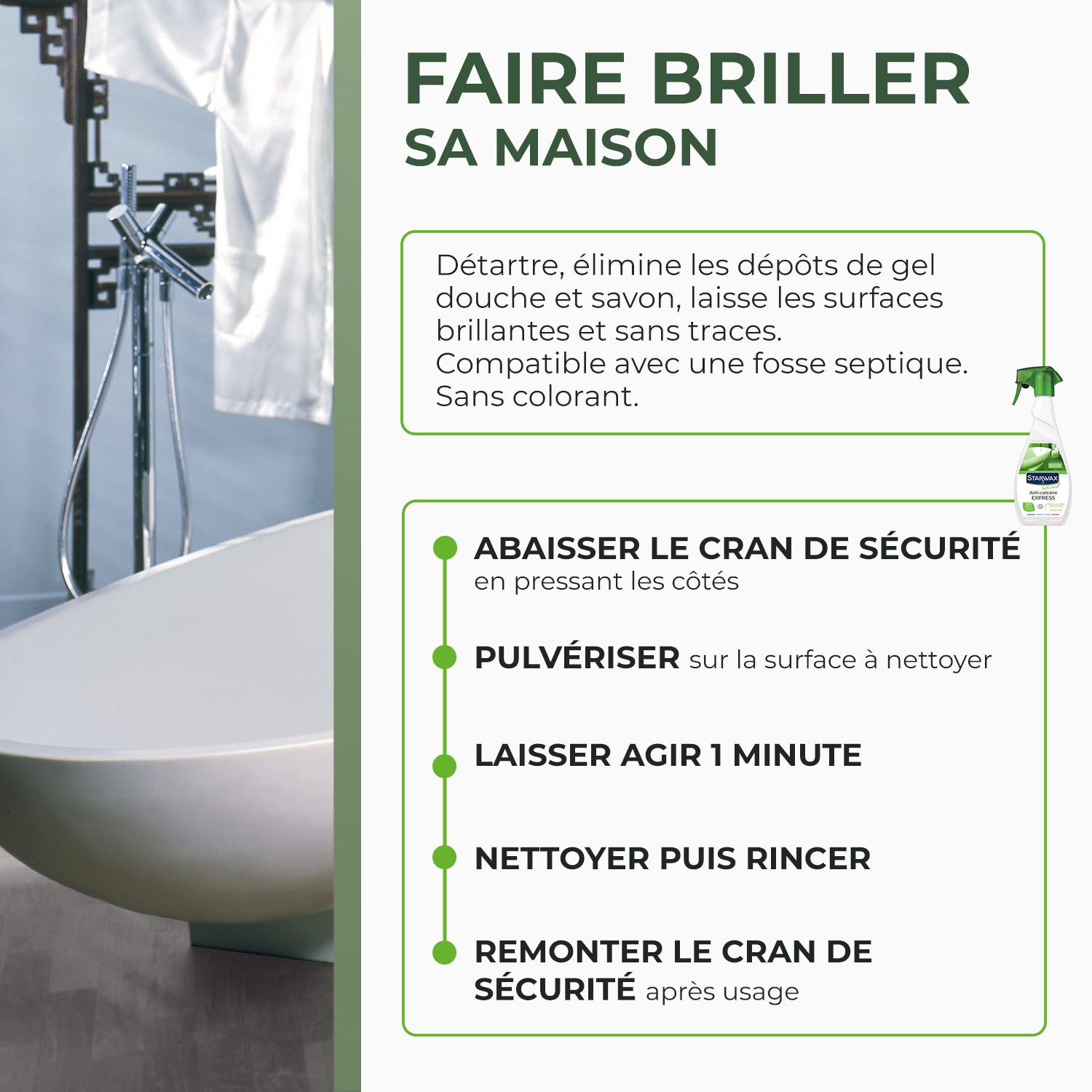 STARWAX SOLUVERT - Anti-calcaire express pour salle de bains Ecocert 500ml