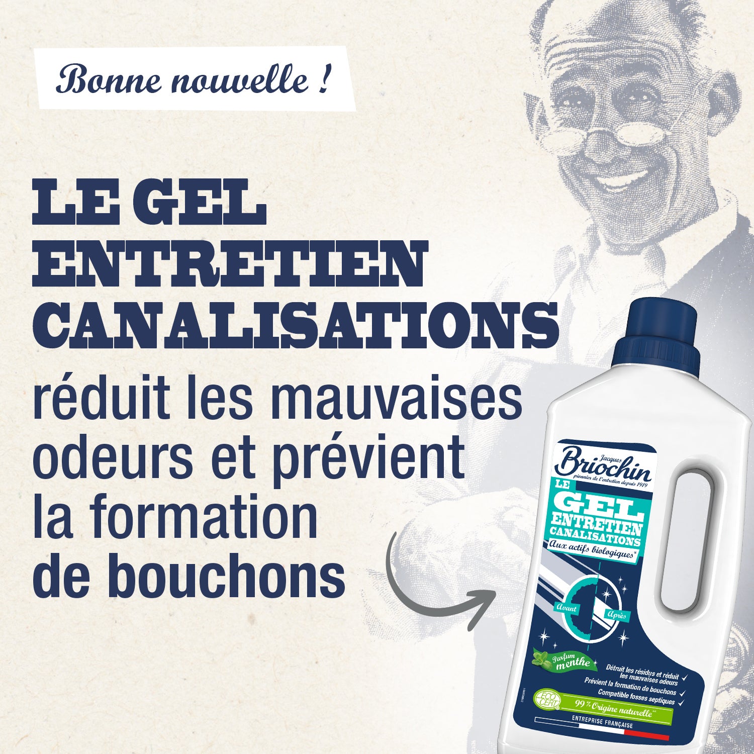 JACQUES BRIOCHIN - Le gel entretien canalisations 900ml Menthe