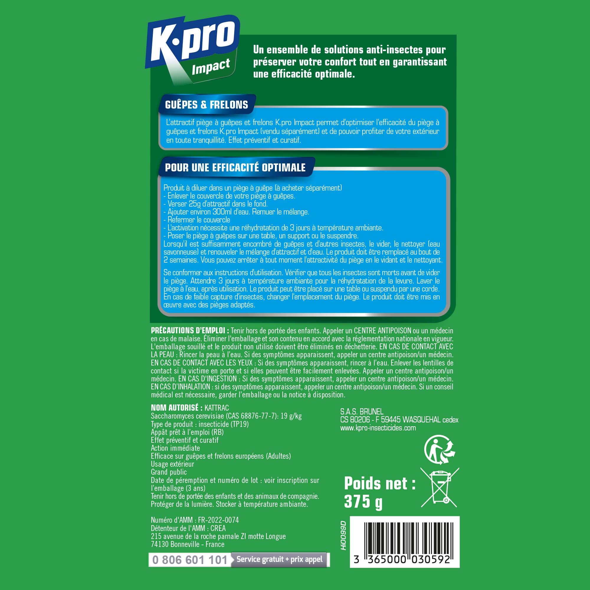 K.PRO - Attractif piège à guêpes et frelons 375g