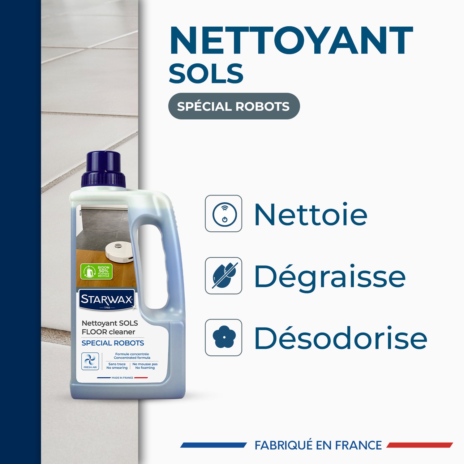 STARWAX - Nettoyant sols SPECIAL ROBOTS 1L Parfum brise marine (parfum de synthèse)