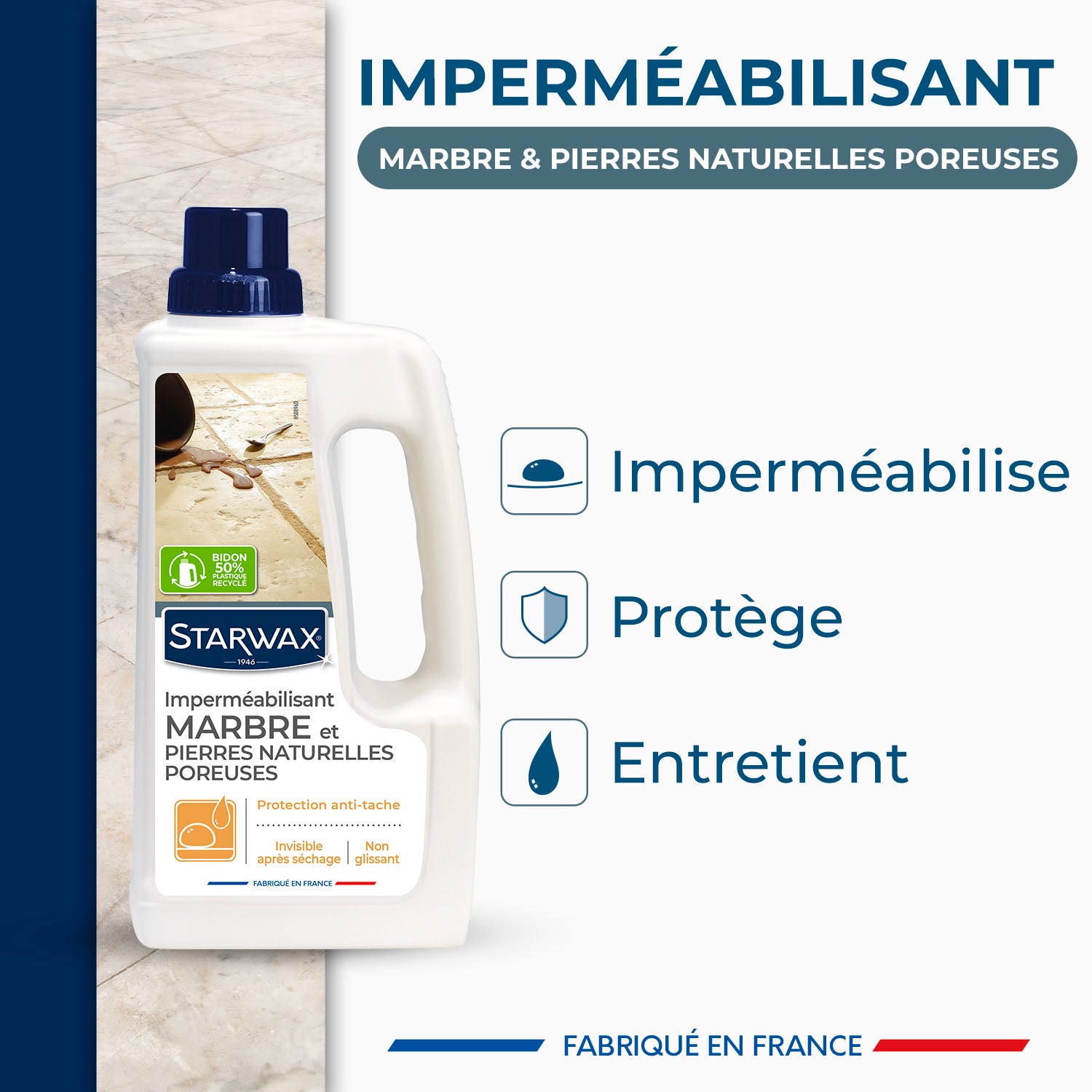 STARWAX - Imperméabilisant marbre et pierres naturelles poreuses - protection invisible 1L