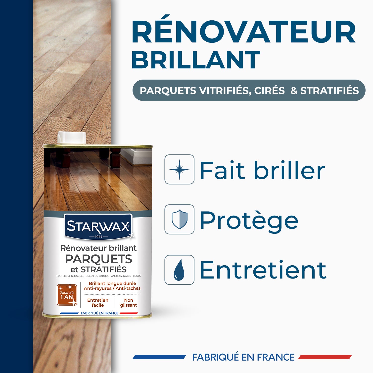STARWAX - Rénovateur brillant protecteur pour parquets et sols stratifiés
1L
