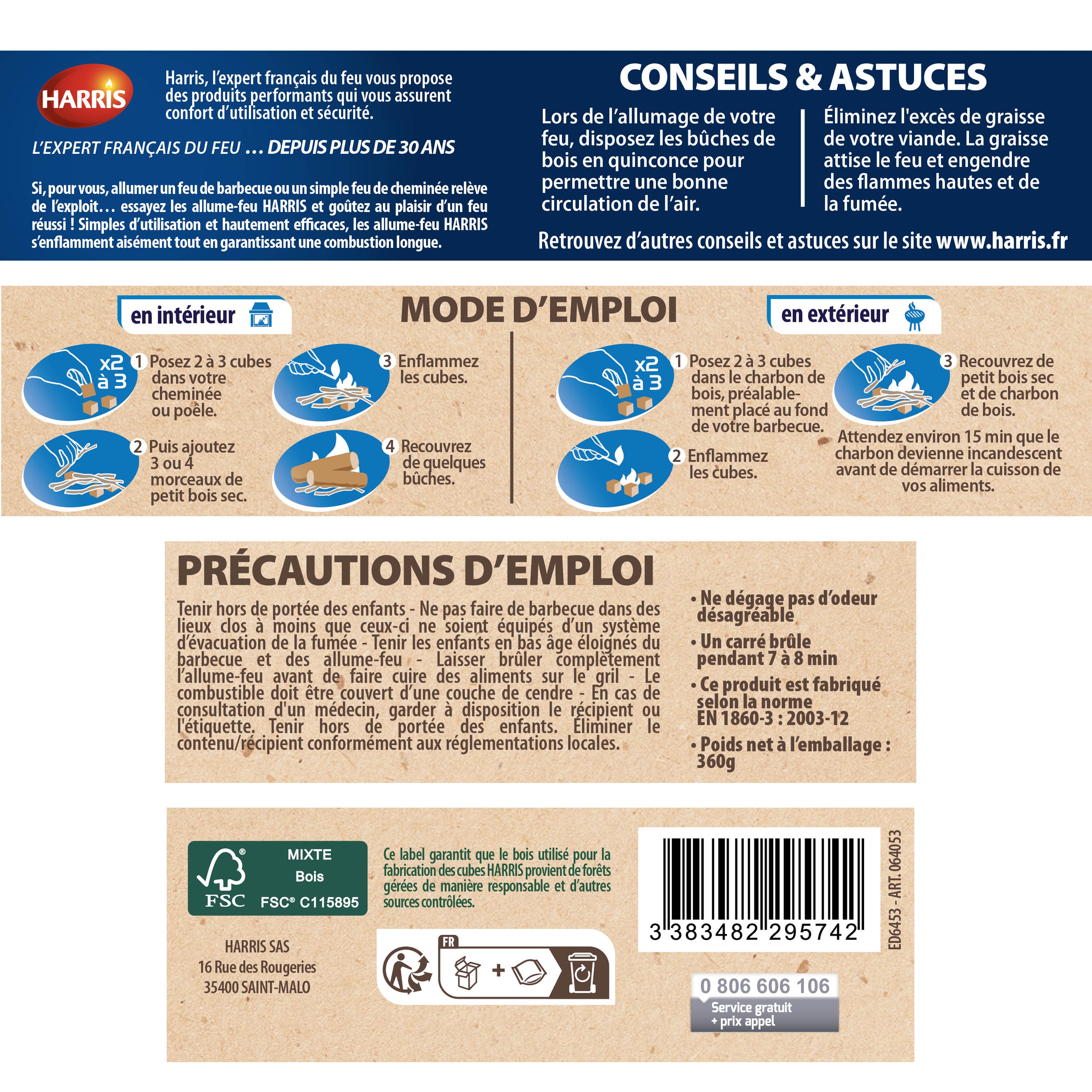 HARRIS - 80 cubes allume feu 100% végétal FSC® x80