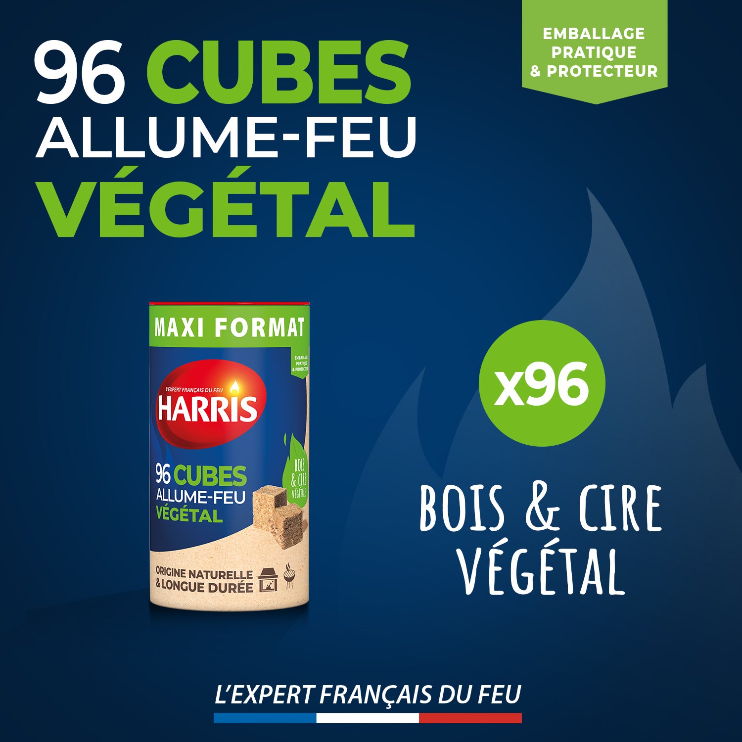 HARRIS - Cylindre 96 cubes allume feu 100% végétal FSC® x96