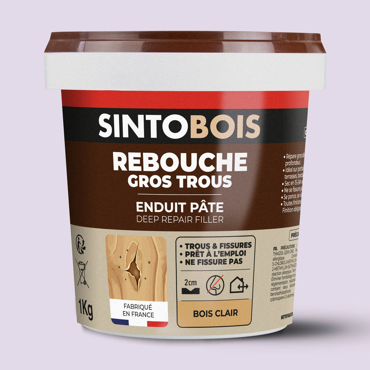 SINTO - Reboucher gros trous et fissures dans le bois clair 330g Bois clair