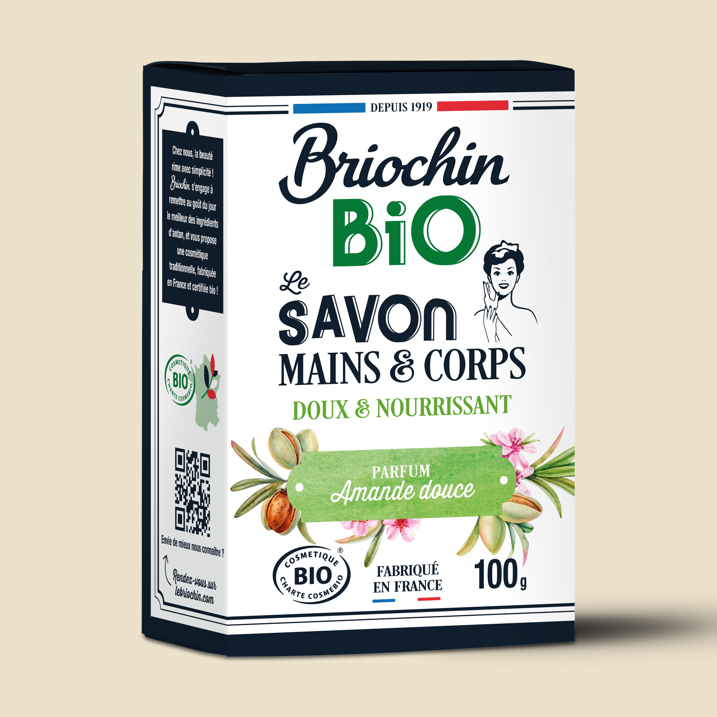 BRIOCHIN COSMETIQUES - Savon mains & corps Amande douce - Cosmébio 100g Amande douce