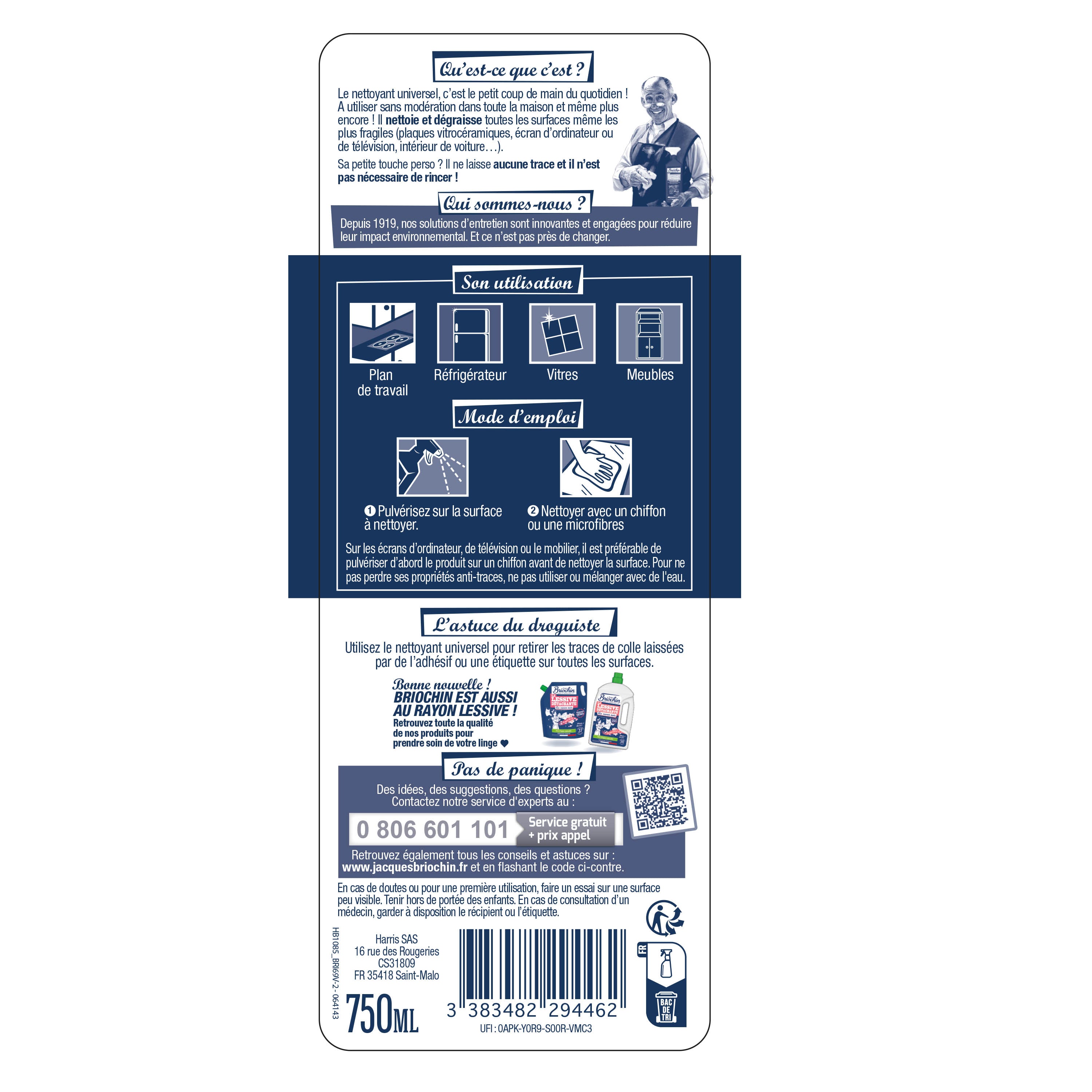 JACQUES BRIOCHIN - Nettoyant universel anti-traces prêt à l'emploi 750ml 750ml