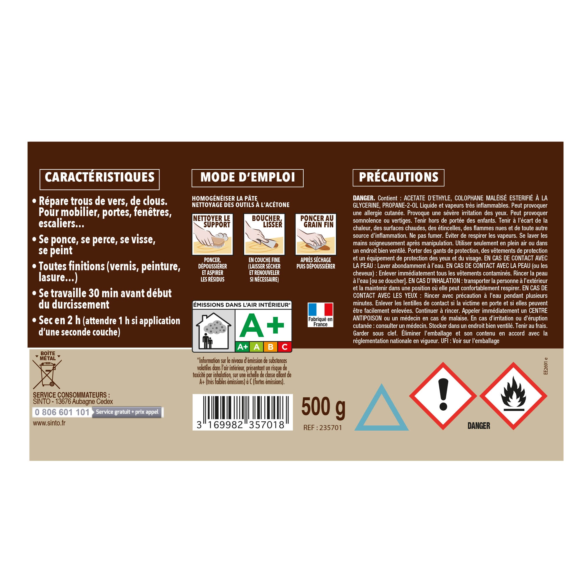 SINTO - Pâte à bois tradition 550ml Chêne clair