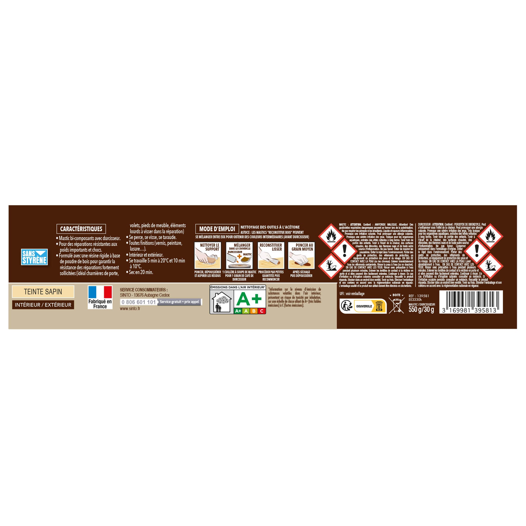 SINTO - Reconstitue bois charges lourdes 170ml Chêne