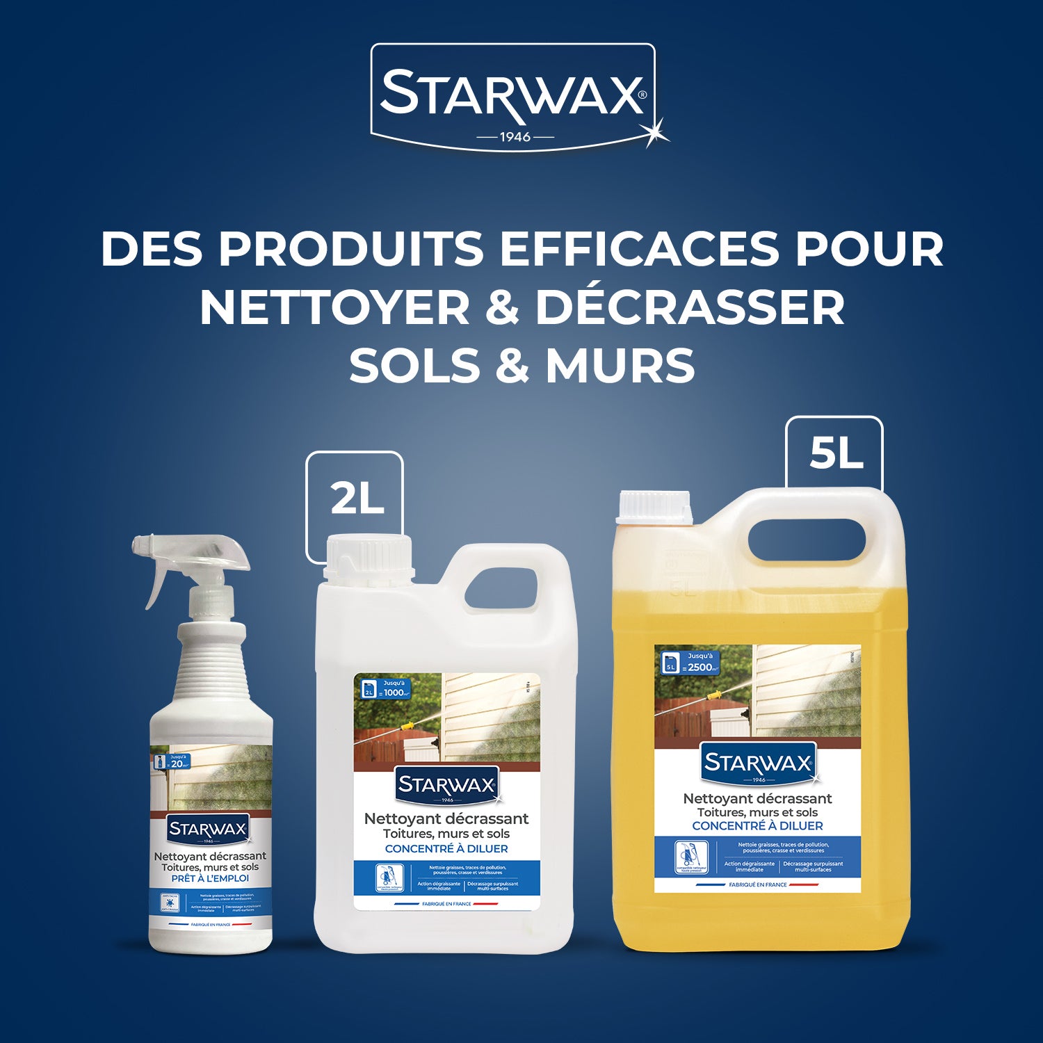 STARWAX - Nettoyant décrassant pour toitures, murs, et sols extérieurs 1L