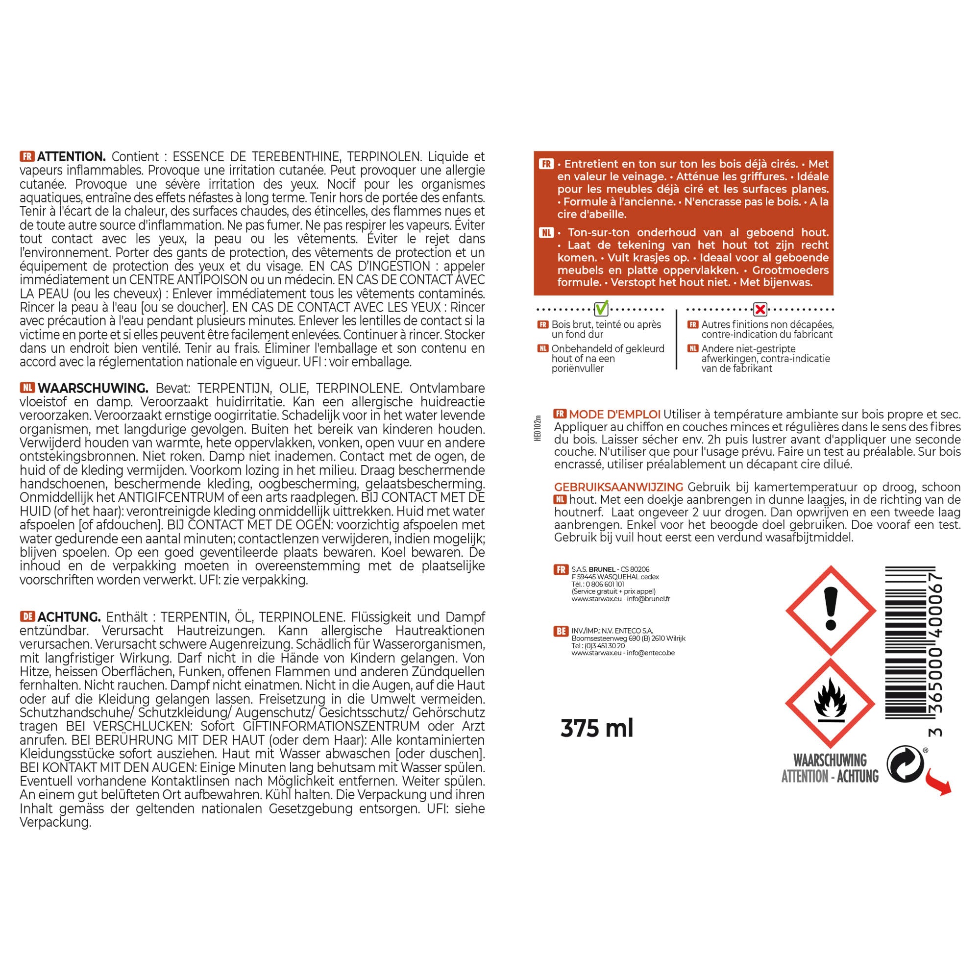 STARWAX - Cire antiquaire pâte pour bois cirés 375ml Incolore