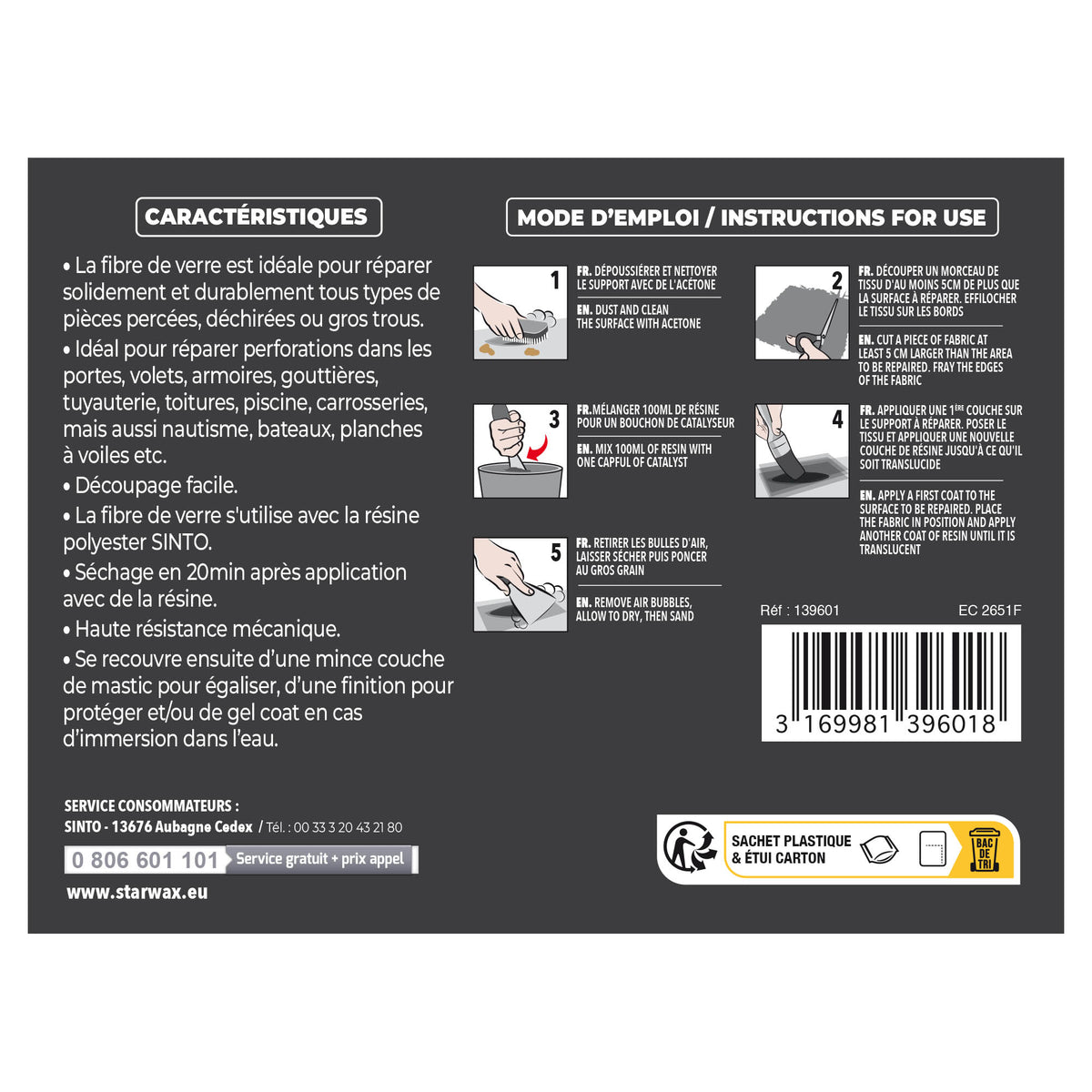 SINTO - Répare perforations (tissu fibre verre tissée 270g) 270g