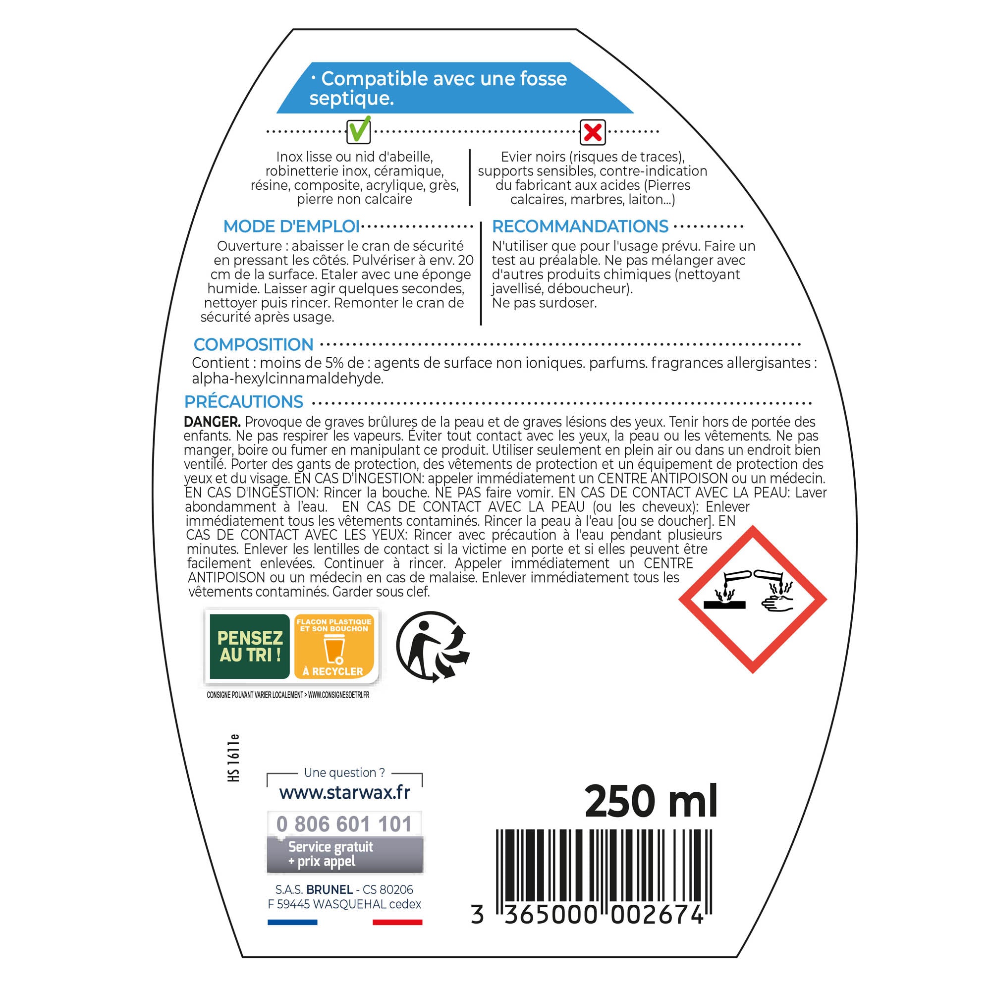 STARWAX - Détartrant dégraissant pour évier 250ml