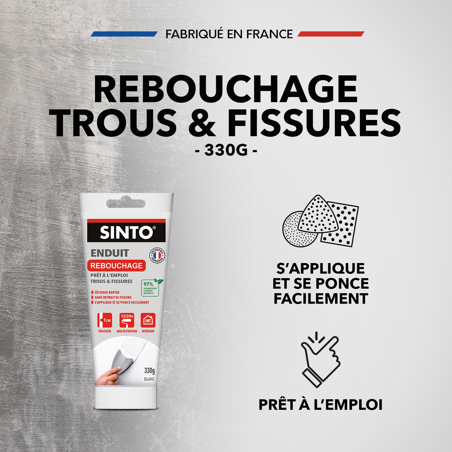 SINTO - Enduit rebouchage pâte 1kg Blanc
