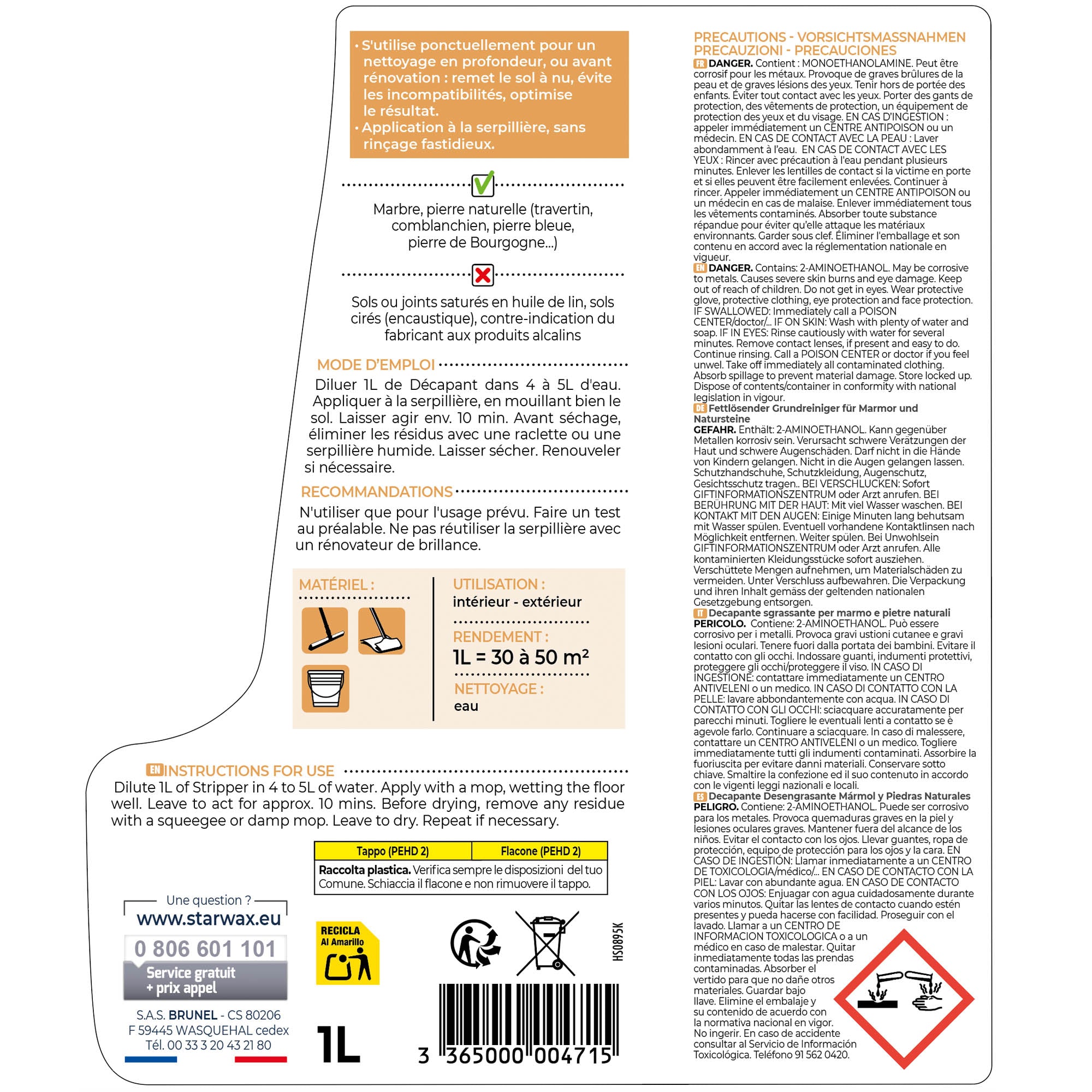 STARWAX - Décapant dégraissant Marbre et pierres naturelles 1L